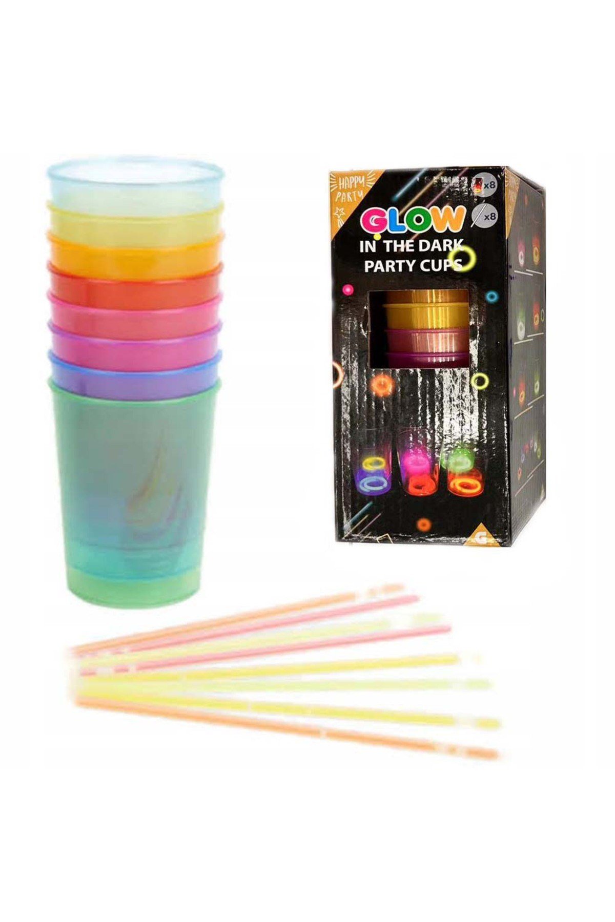 Karanlıkta Yanan Gece Işığı Mega Glow Bardaklar 8 Adet 8.5 x 10.5 cm