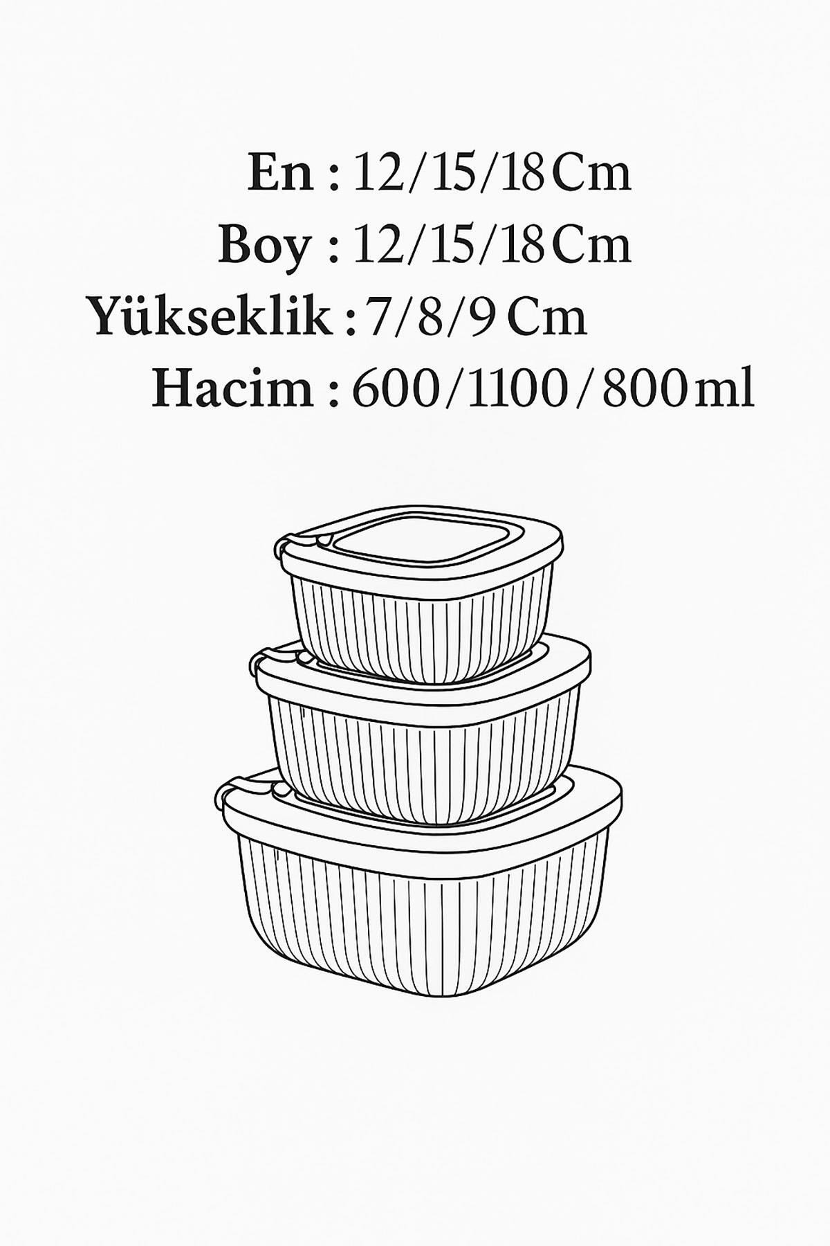 Kare 3 Parça Vakumlu Sızdırmaz Hava Almaz Saklama Kabı Seti Yeşil (1800/1100/600 Ml)