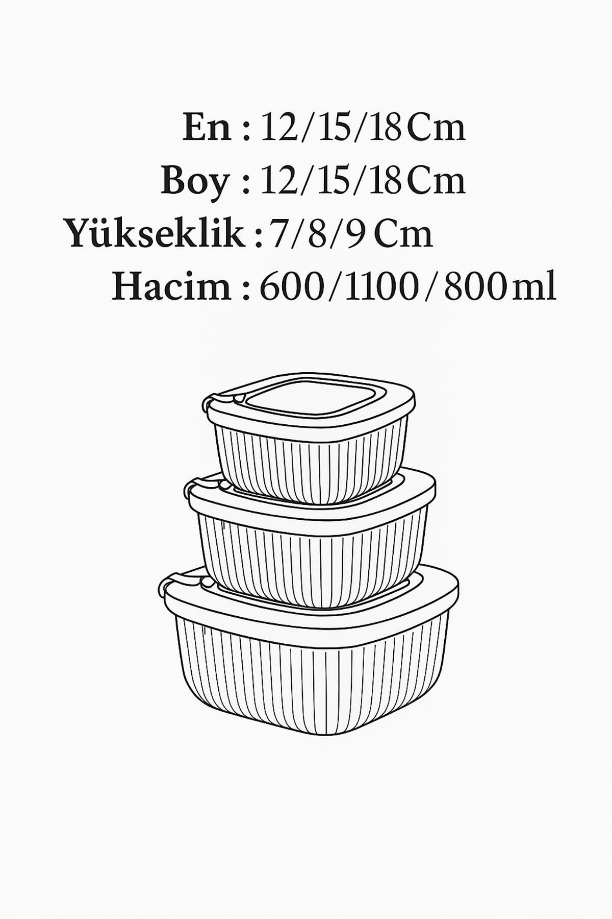 Kare 3 Parça Vakumlu Sızdırmaz Hava Almaz Saklama Kabı Seti Gri (1800/1100/600 Ml)