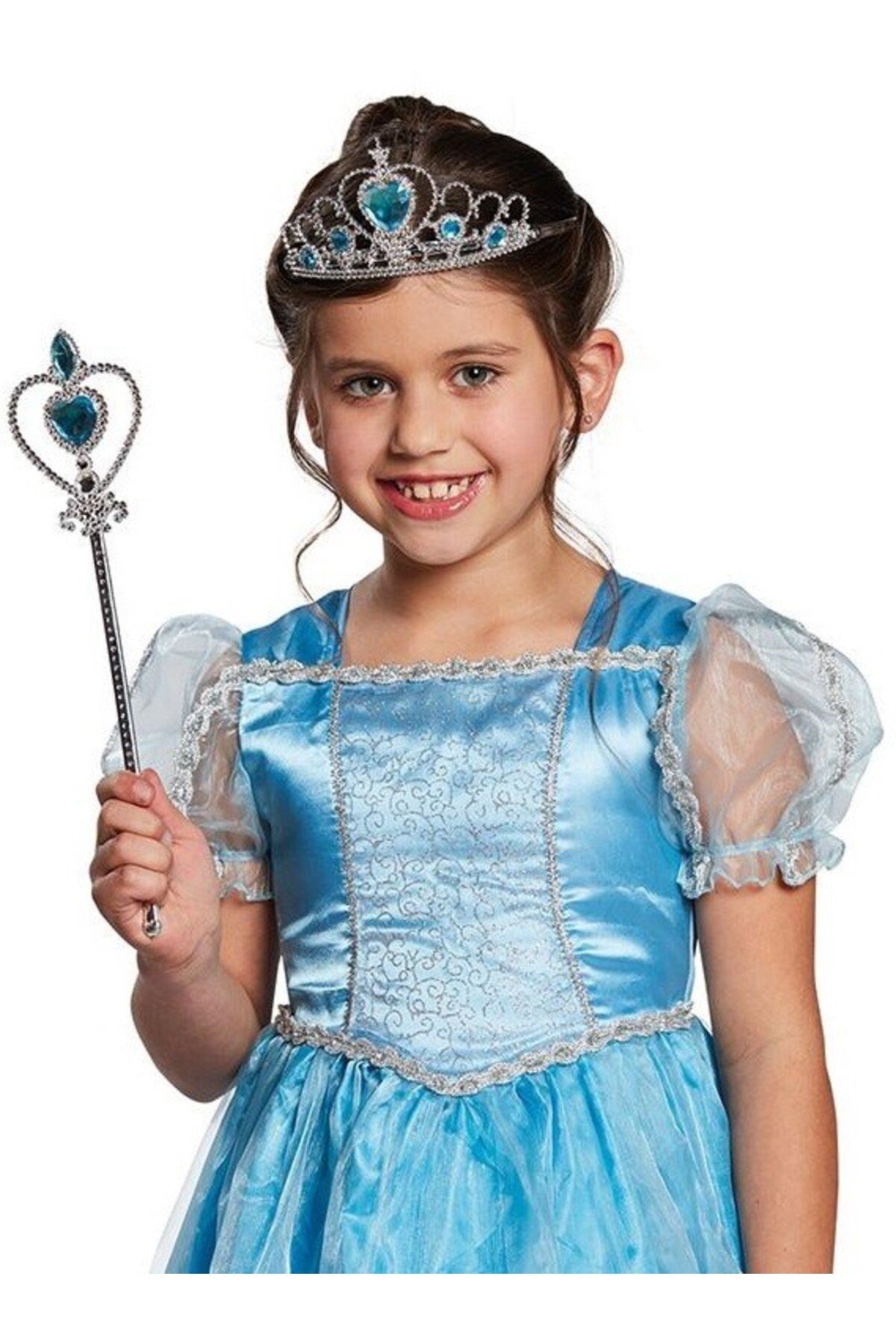 Karlar Ülkesi Elsa Mavi Kalpli Taç ve Mavi Asa Seti Çocuk Boy