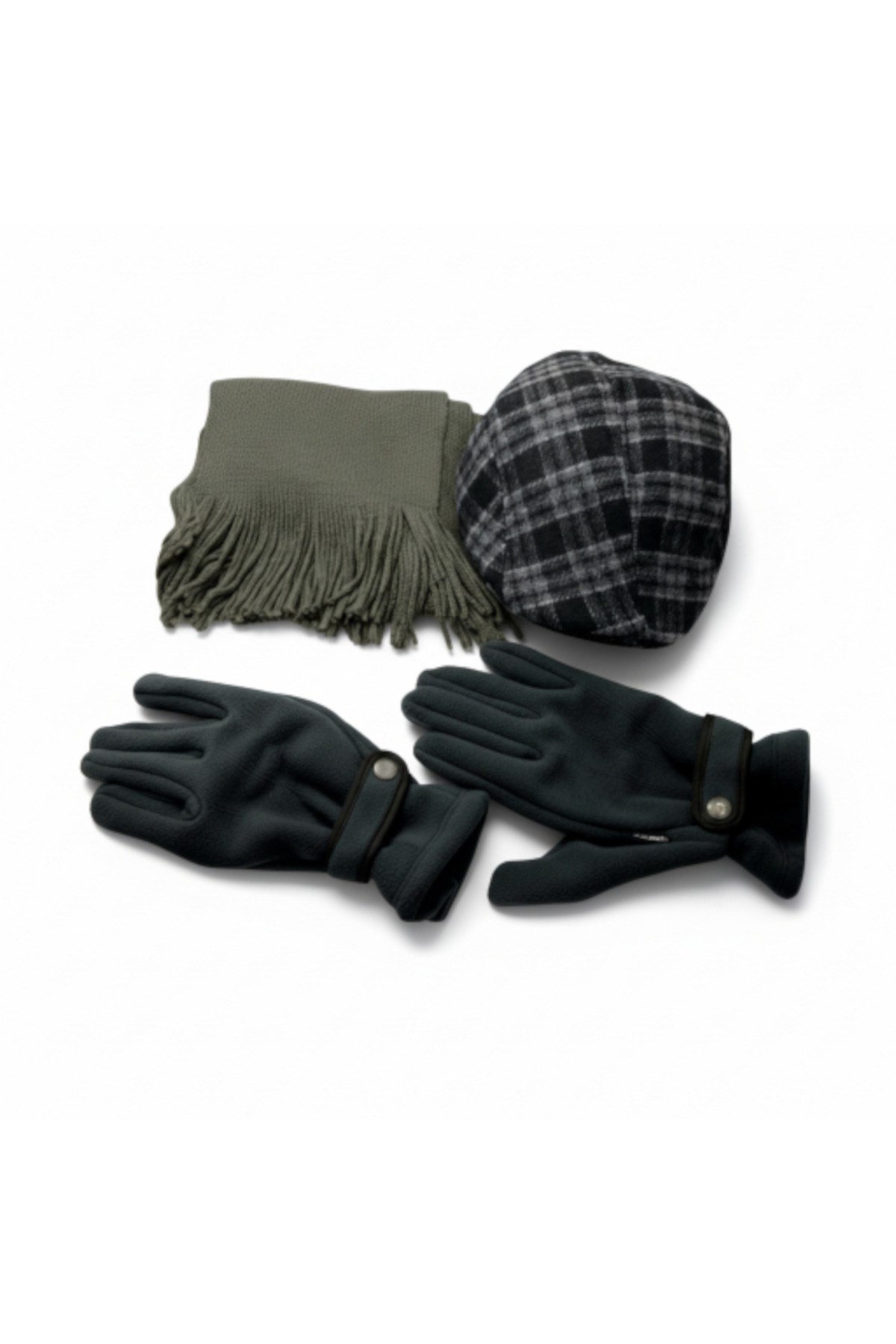 Kasket Şapka ve Triko Atkı ve Eldiven Kışlık Set | Unisex Kulak Korumalı Sıcak Tutucu Örgü Takım