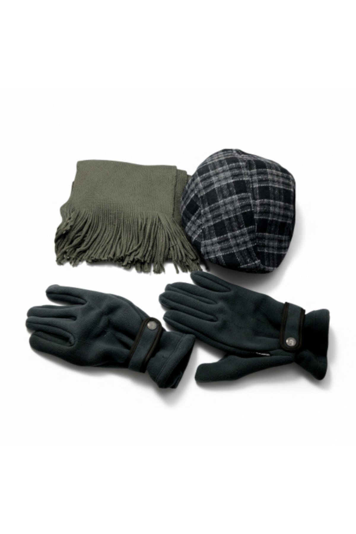 Kasket Şapka ve Triko Atkı ve Eldiven Kışlık Set | Unisex Kulak Korumalı Sıcak Tutucu Örgü Takım