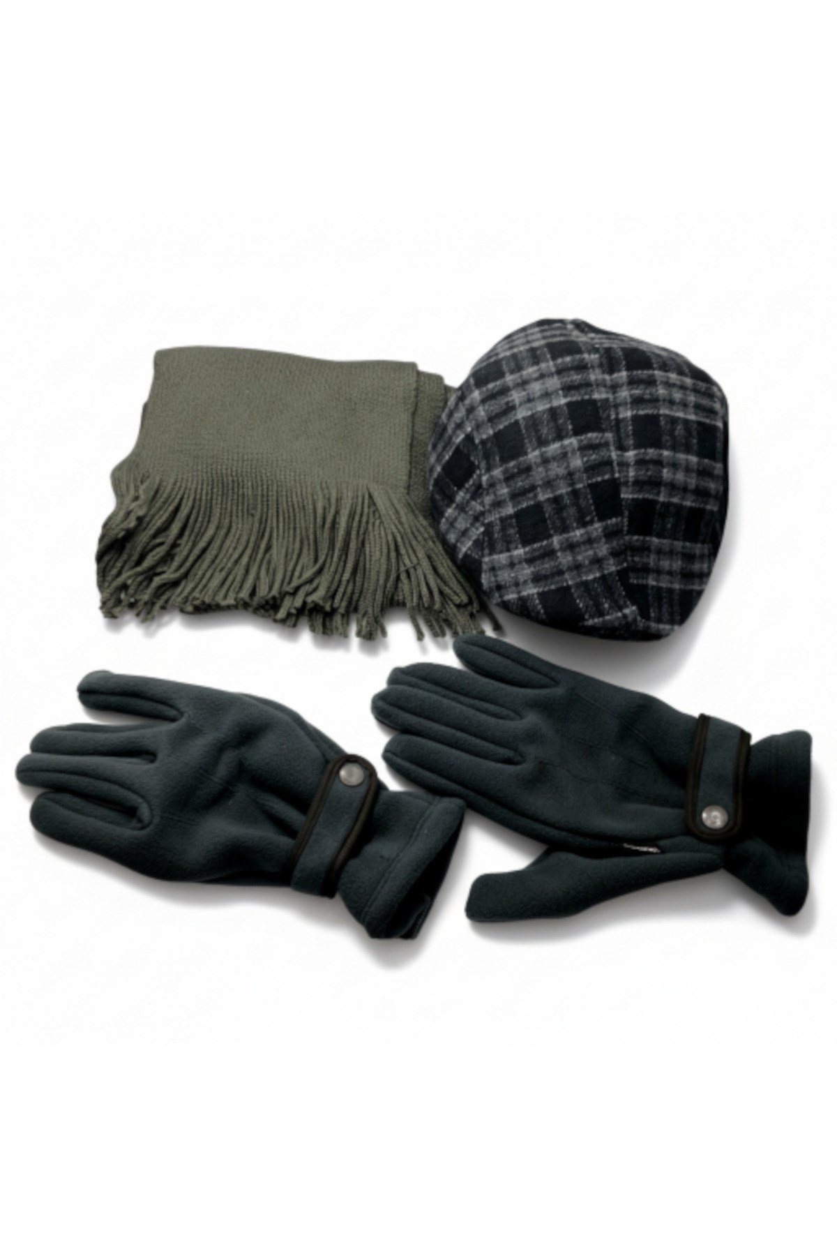 Kasket Şapka ve Triko Atkı ve Eldiven Kışlık Set | Unisex Kulak Korumalı Sıcak Tutucu Örgü Takım