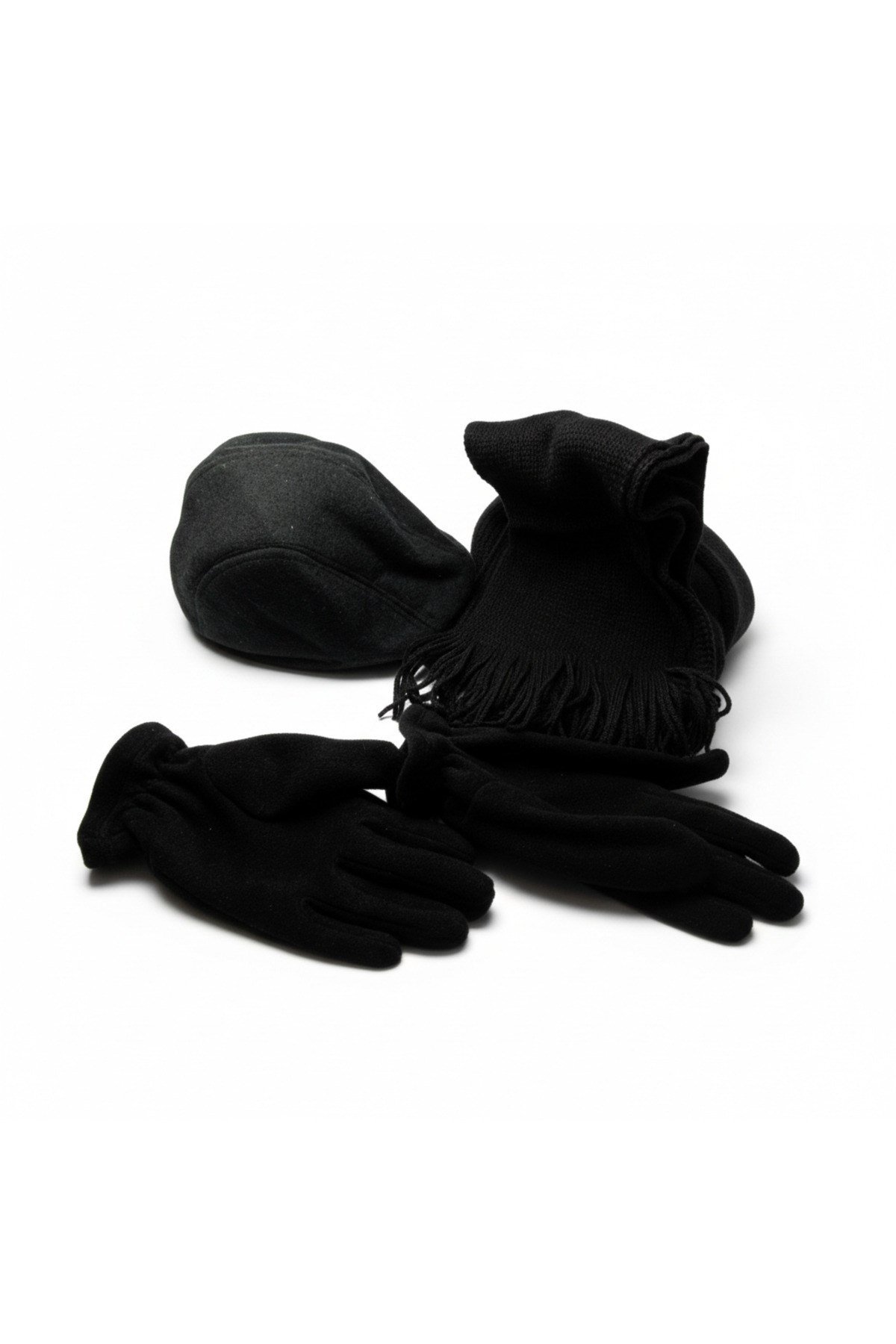 Kasket Şapka ve Triko Atkı ve Eldiven 3 Lü Kışlık Set | Unisex Kulak Korumalı Sıcak Tutucu Takım