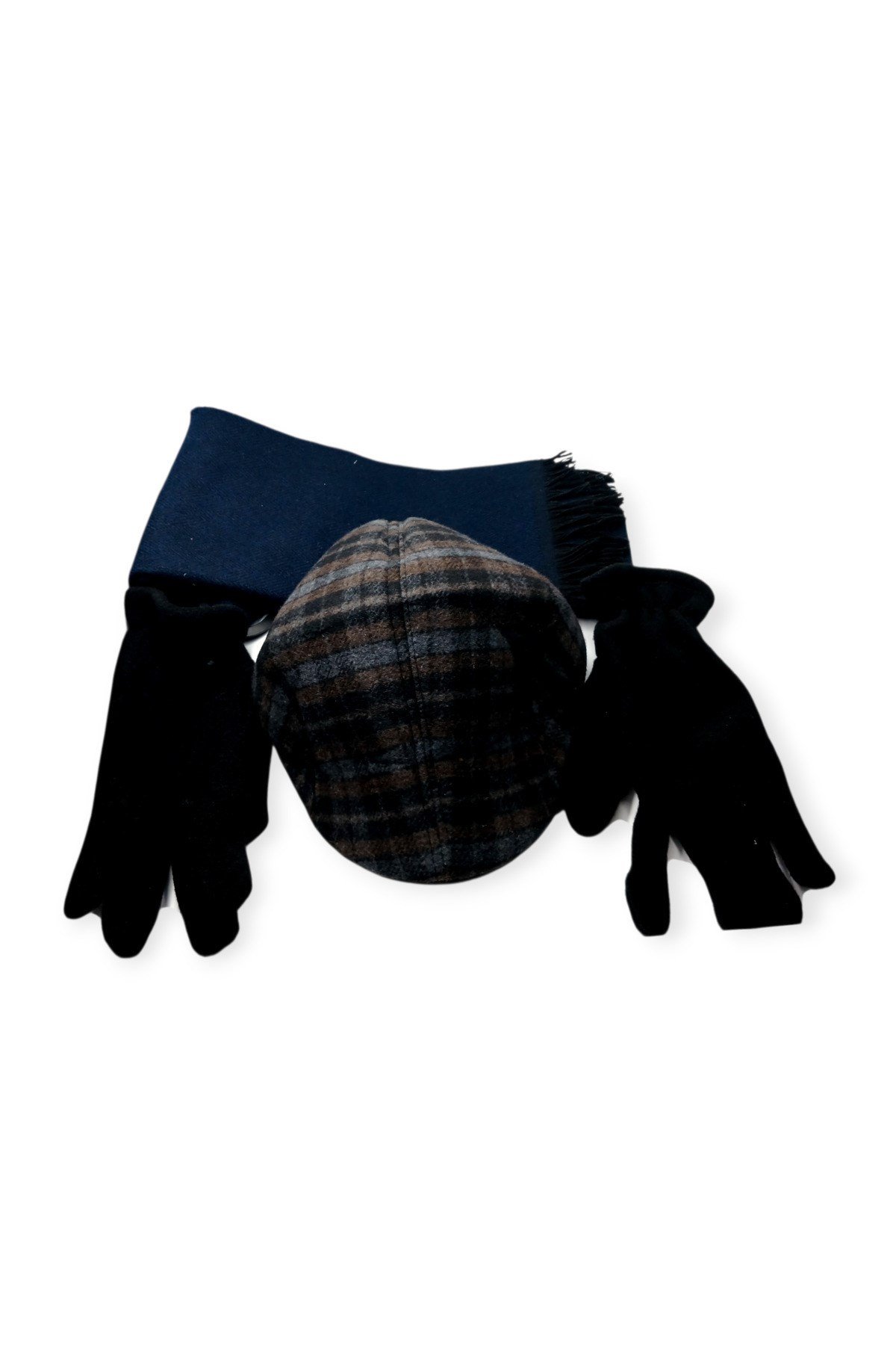 Kasket Şapka ve Triko Atkı ve Eldiven 3 Lü Kışlık Set | Unisex Kulak Korumalı Sıcak Tutucu Takım
