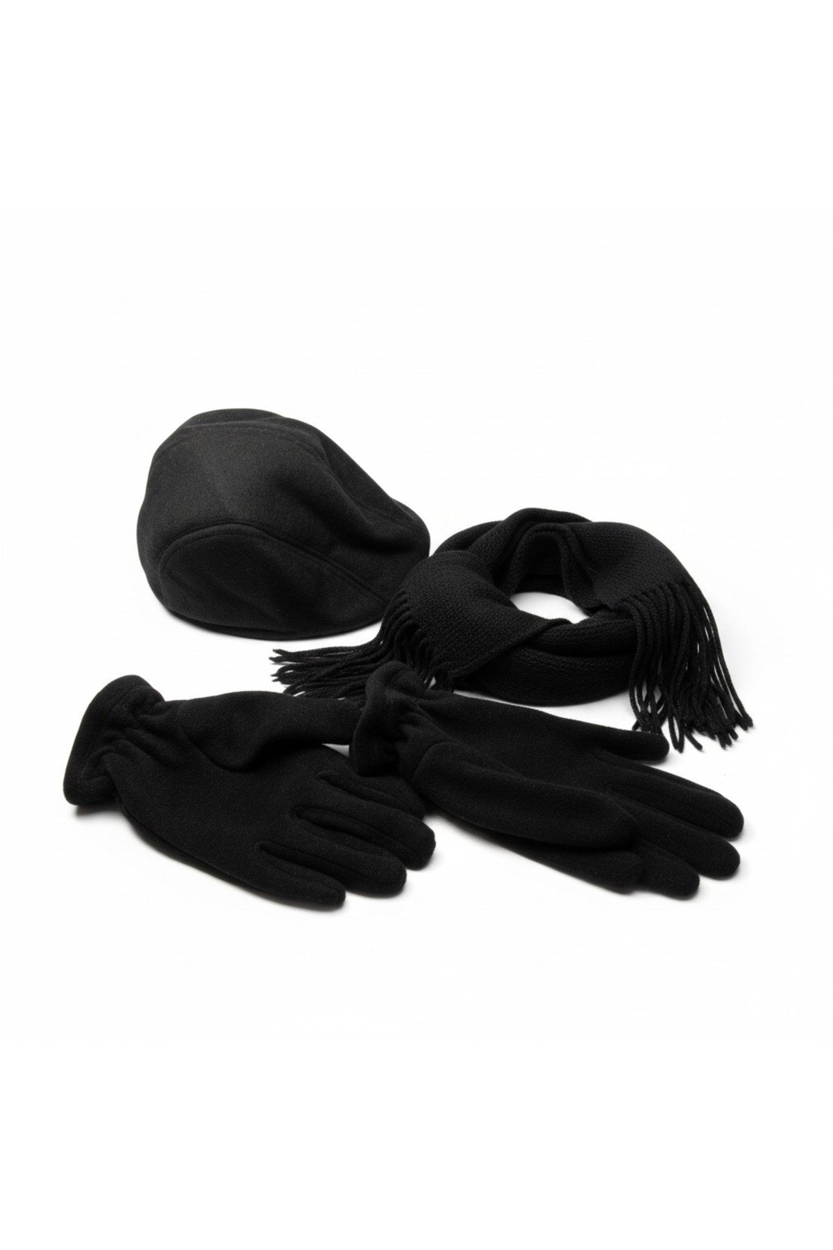 Kasket Şapka ve Triko Atkı ve Eldiven 3 Lü Kışlık Set | Unisex Kulak Korumalı Sıcak Tutucu Takım