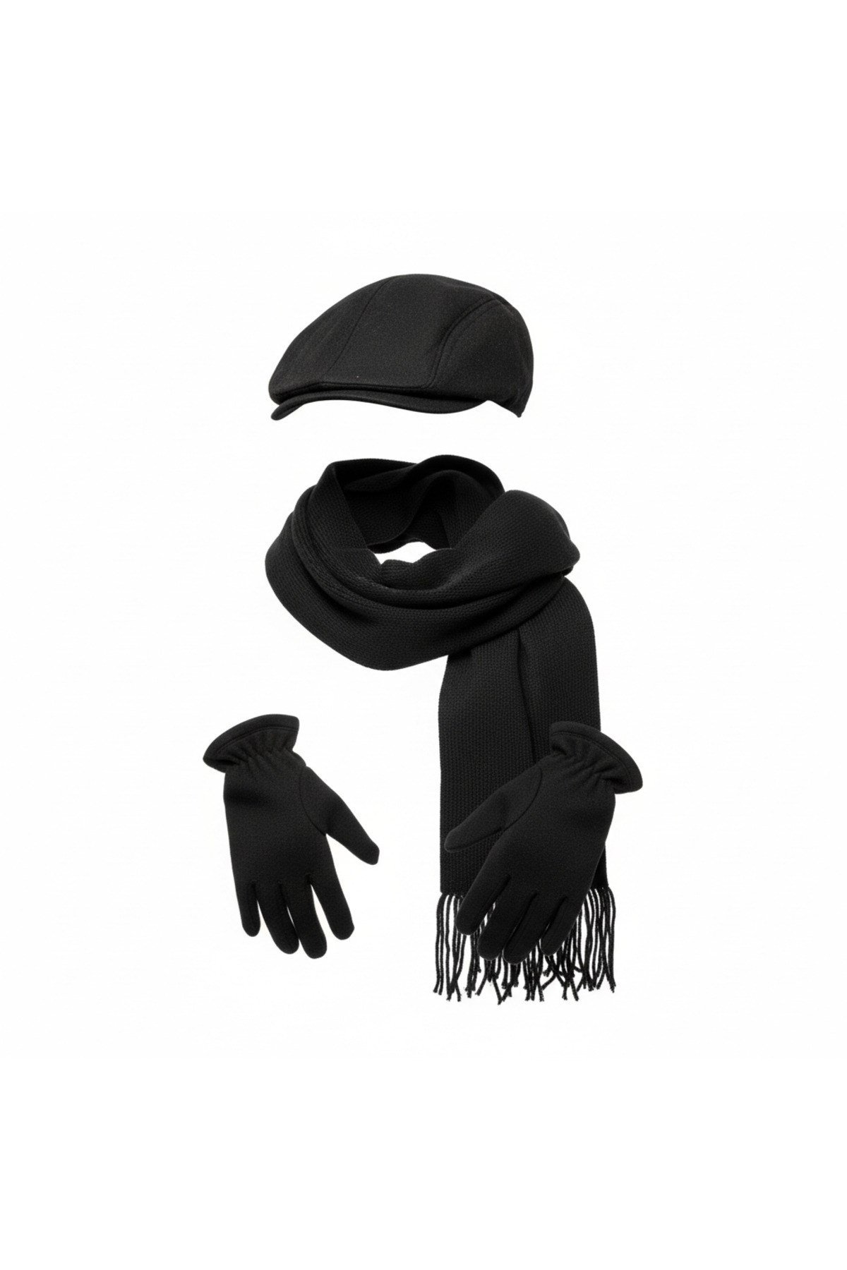 Kasket Şapka ve Triko Atkı ve Eldiven 3 Lü Kışlık Set | Unisex Kulak Korumalı Sıcak Tutucu Takım