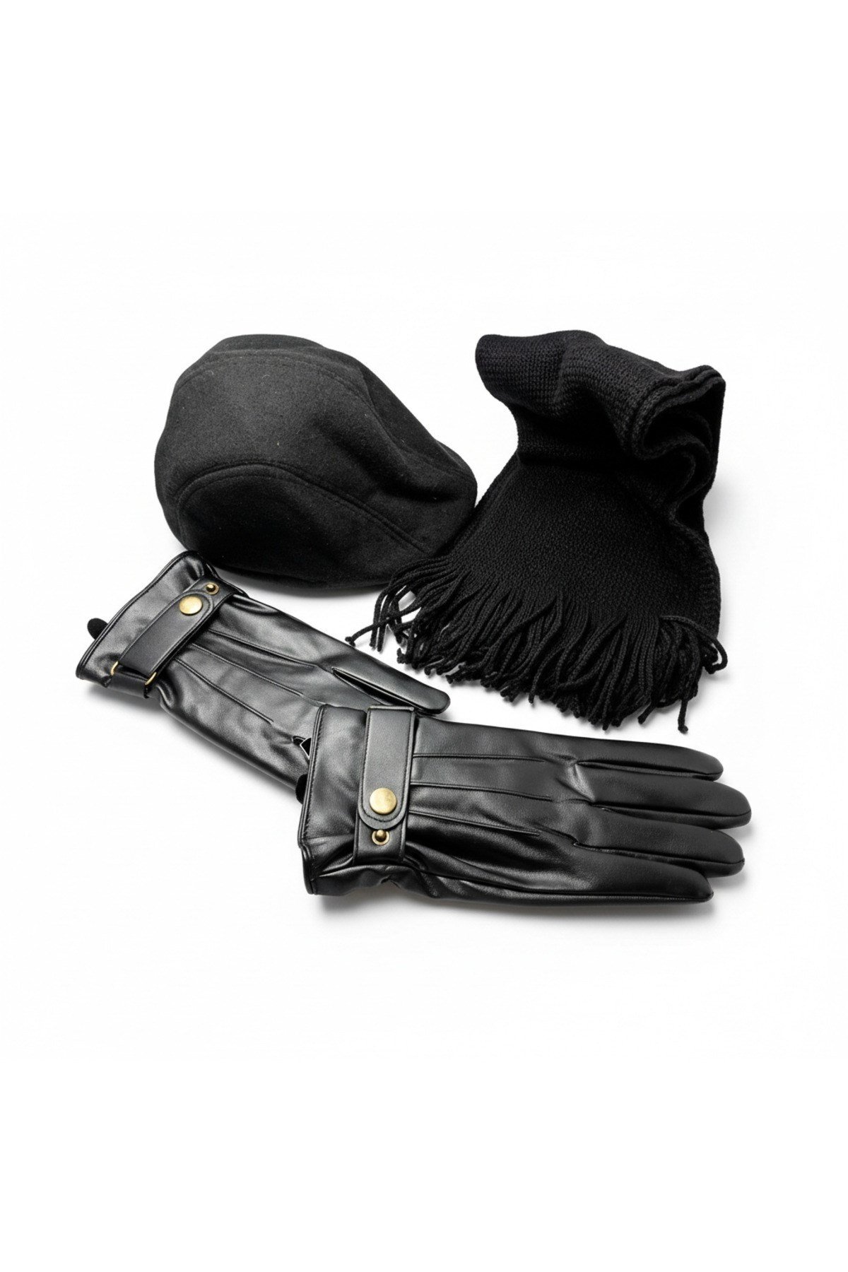 Kasket Şapka ve Triko Atkı ve Eldiven 3 Lü Kışlık Set | Unisex Kulak Korumalı Sıcak Tutucu Takım