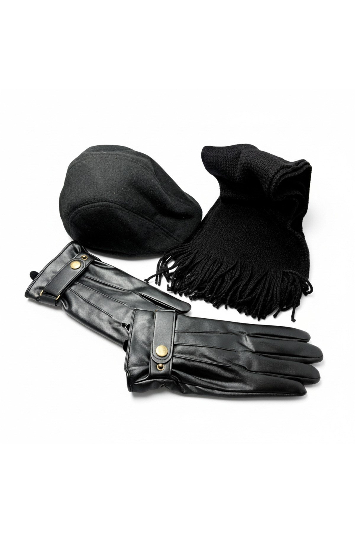 Kasket Şapka ve Triko Atkı ve Eldiven 3 Lü Kışlık Set | Unisex Kulak Korumalı Sıcak Tutucu Takım