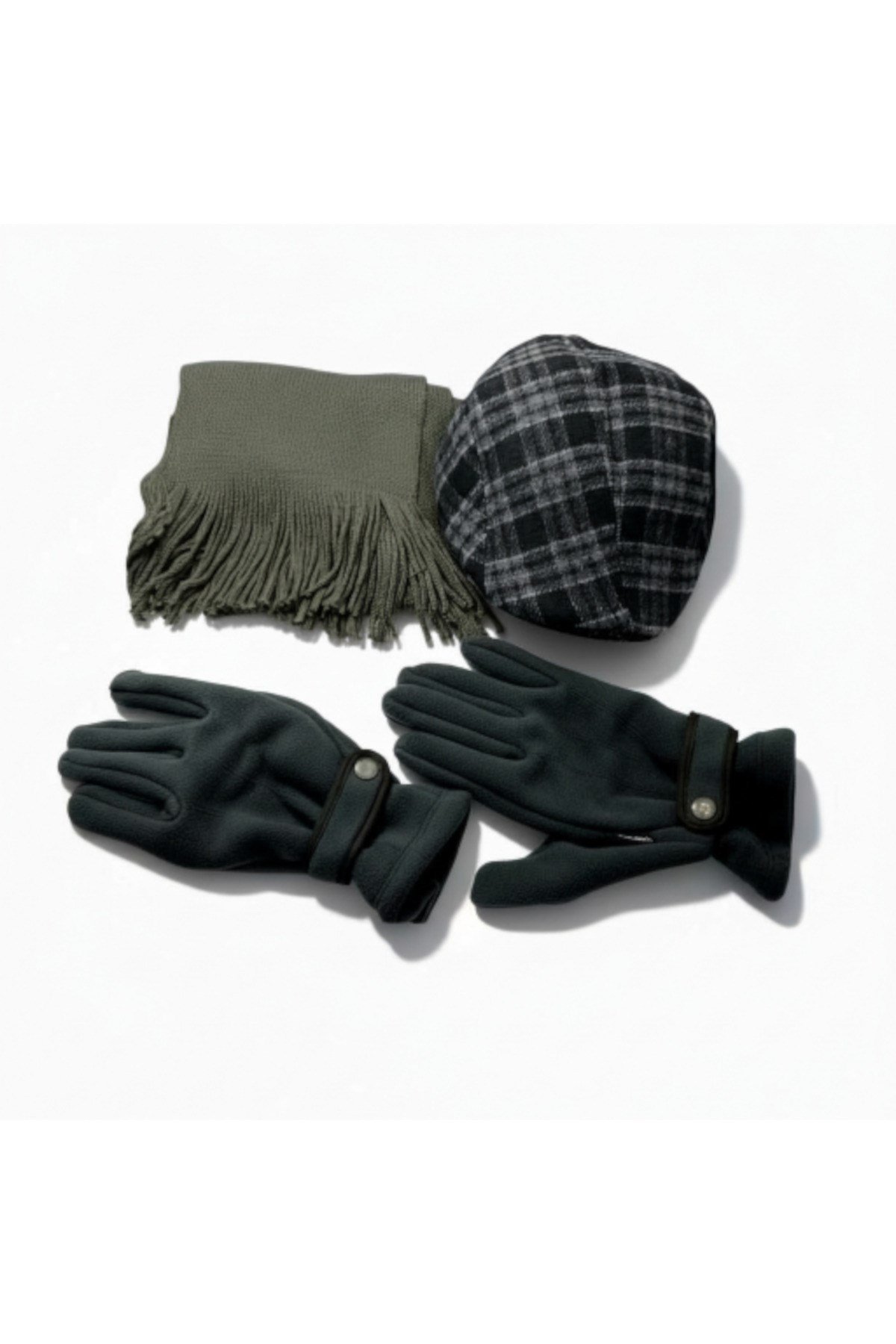 Kasket Şapka ve Triko Atkı ve Eldiven Kışlık Set | Unisex Kulak Korumalı Sıcak Tutucu Örgü Takım