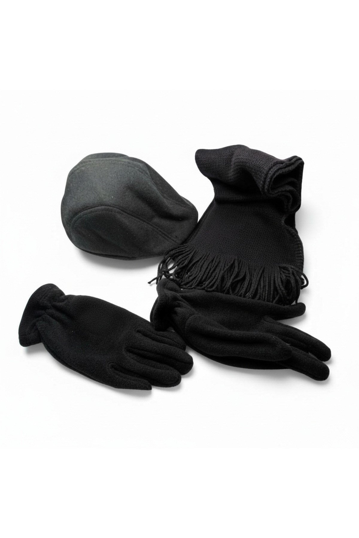 Kasket Şapka ve Triko Atkı ve Eldiven 3 Lü Kışlık Set | Unisex Kulak Korumalı Sıcak Tutucu Takım