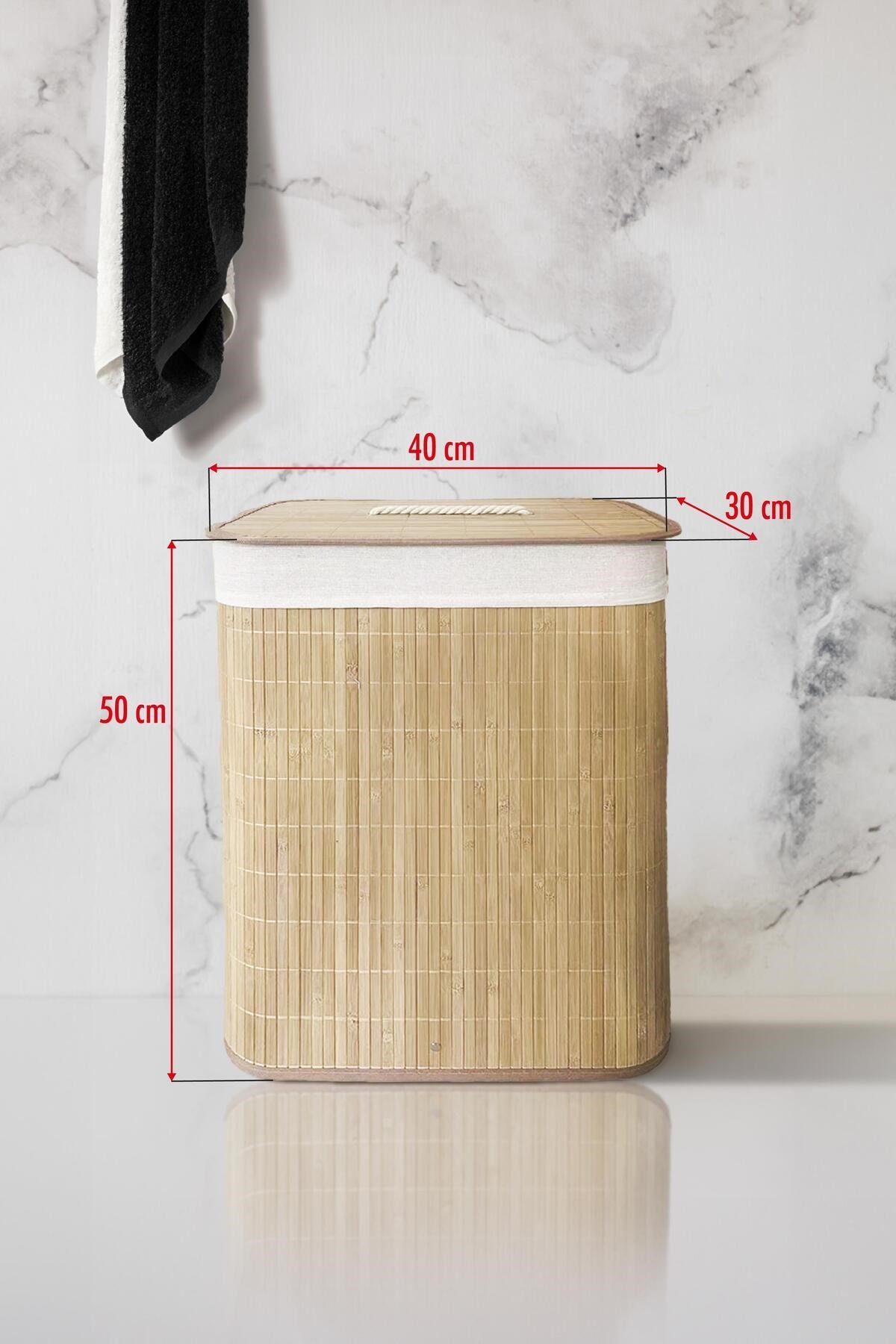 Katlanır Doğal Bambu Dikdörtgen Çamaşır Kirli Sepeti (30*40*50 Cm)