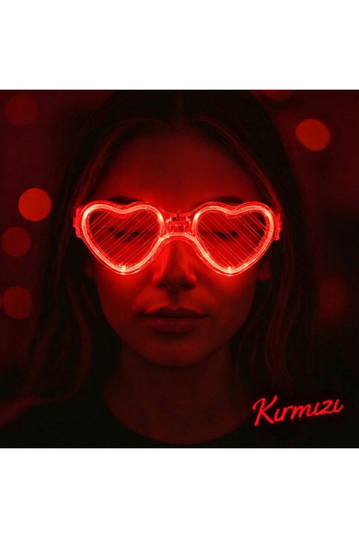 Kırmızı LED Işıklı Kalp Gözlük – 3 Modlu Parti & Glow Gözlüğü