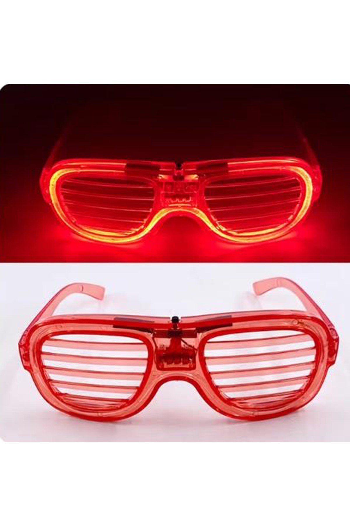 Kırmızı Led Işıklı Parti Gözlüğü - Neon Glow Şerit Gözlük 3 Modlu
