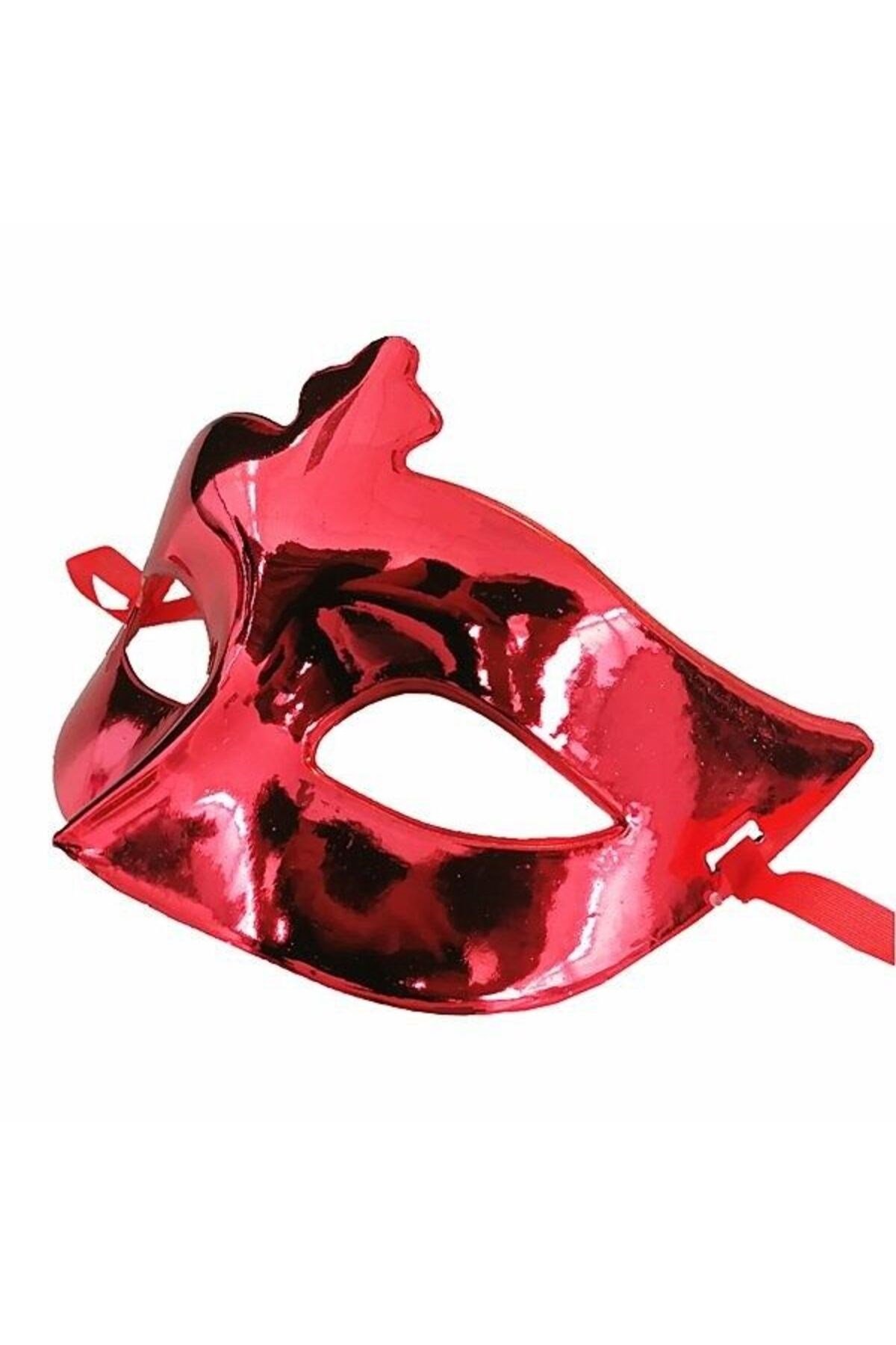 Kırmızı Renk Kostüm Partisi Ekstra Parlak Balo Maskesi 15x10 cm