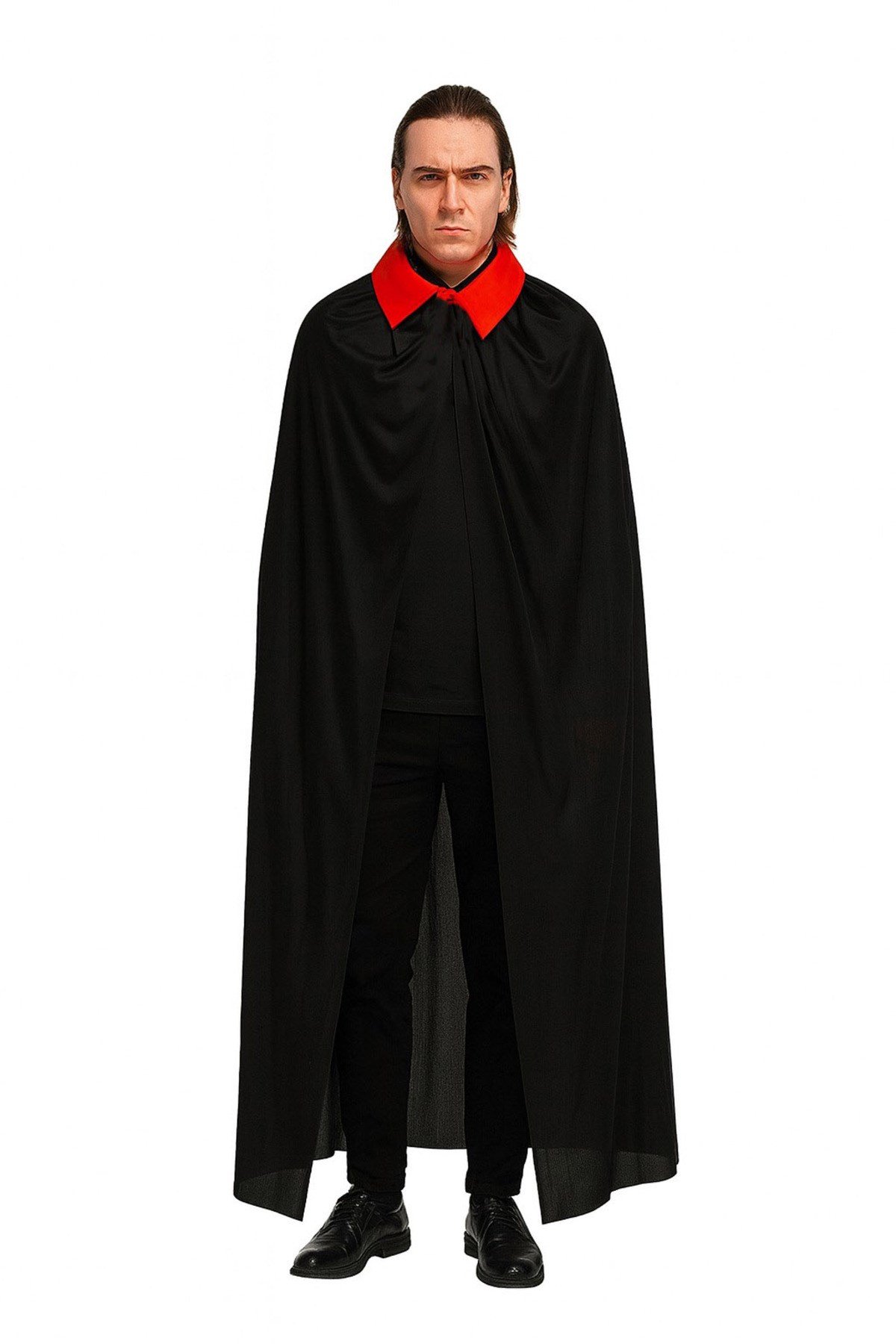 Kırmızı Yakalı Siyah Dracula Pelerin 120 cm