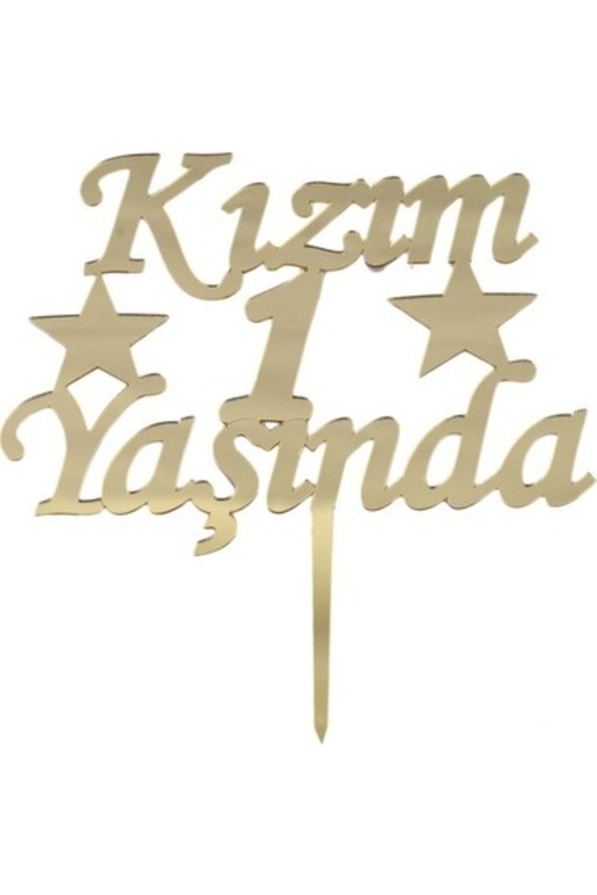 Kızım 1 Yaşında İlk Yaş Doğum Günü Partisi Pleksi Pasta Süsü Altın Renk