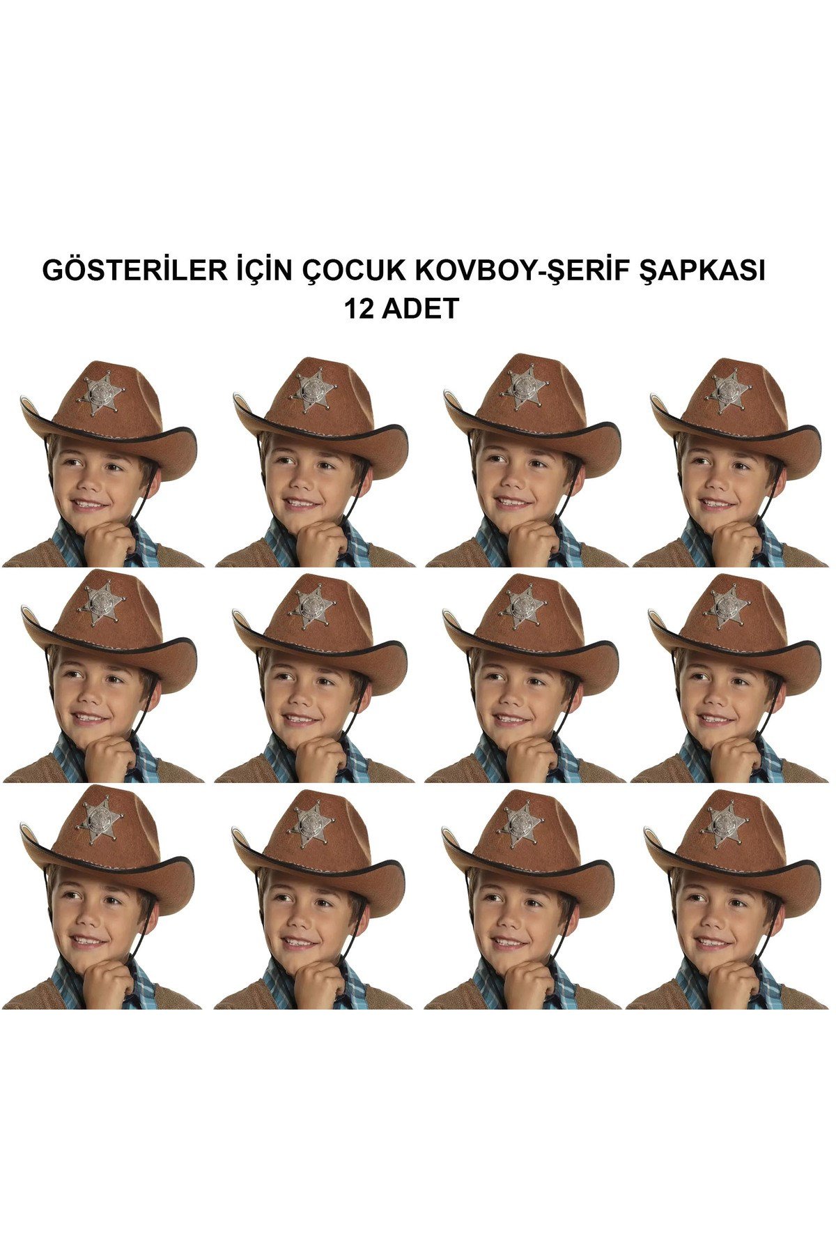 Kovboy Şerif Şapkası Kahve 12 Adet - Kostüm, Parti ve Gösteri Şapkası