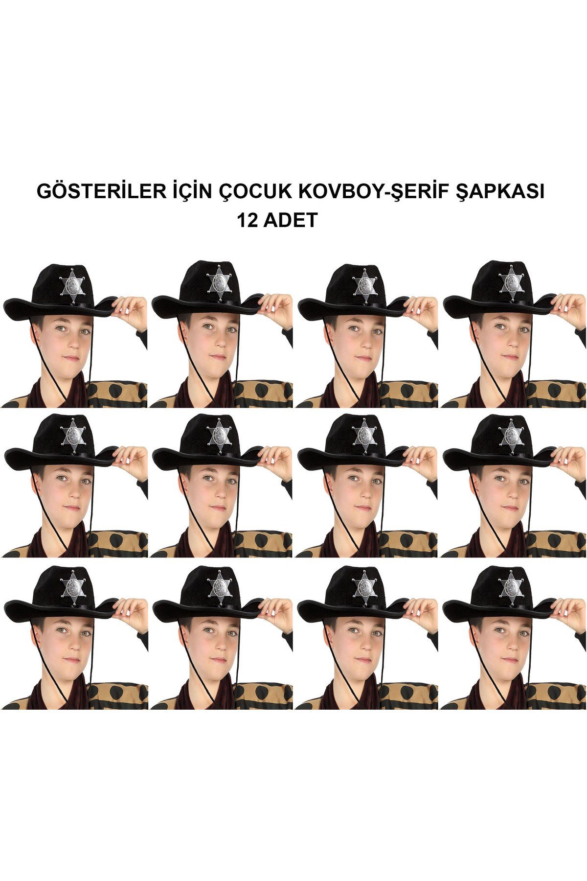 Kovboy Şerif Şapkası Siyah 12 Adet - Kostüm, Parti ve Gösteri Şapkası