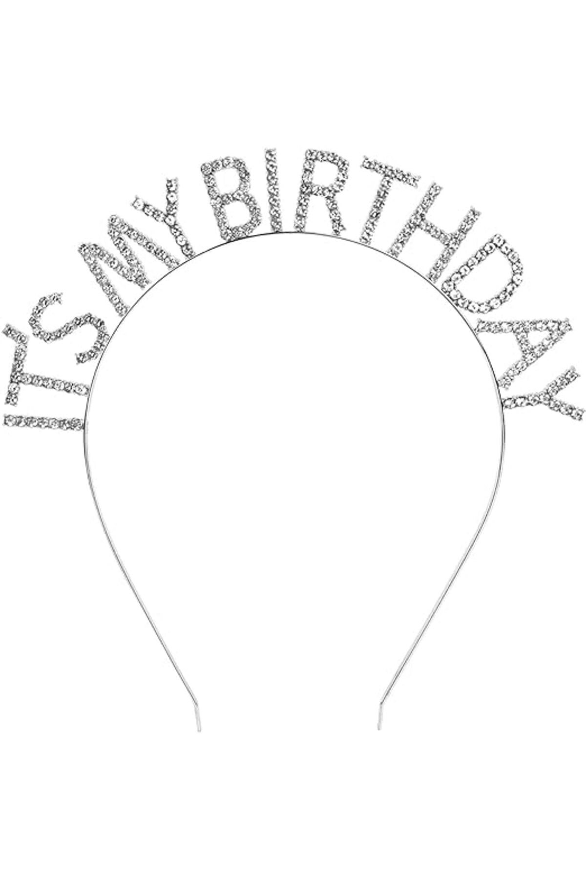 Kristal Taşlı Gümüş Renk İt's My Birthday Yazılı Doğum Günü Parti Tacı 14x16 cm