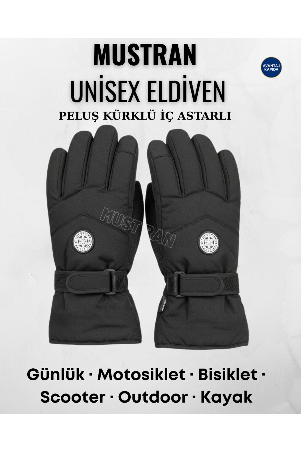 L-XL Geniş Kalıp İçi Kalın Kürklü Kışlık Kar Kayak Motosiklet Bisiklet Outdoor Eldiven