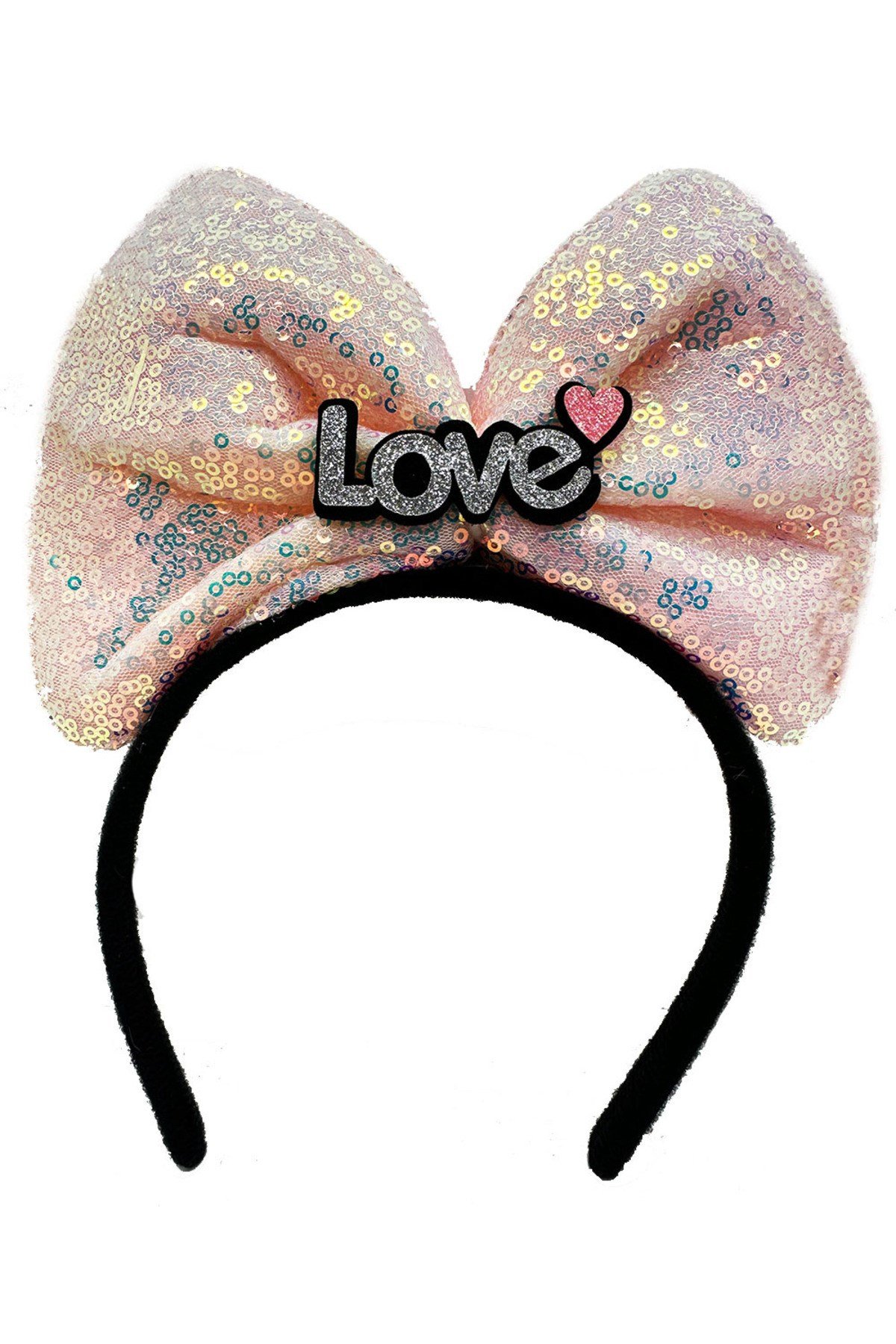 Led Işıklı 3 Farklı Fonksiyonda Yanan Gümüş Love Yazılı Toz Pembe Fiyonk Taç 20X17 cm