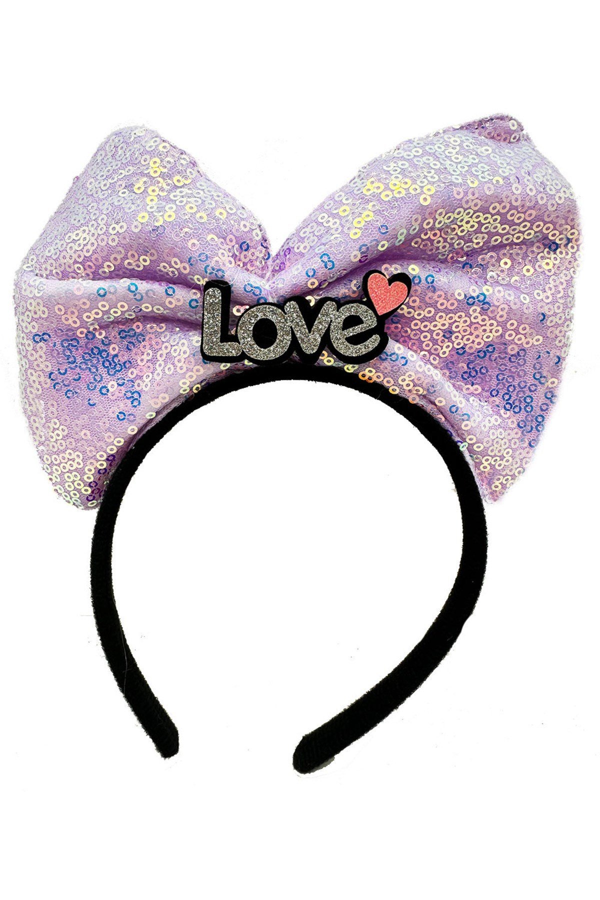 Led Işıklı 3 Farklı Fonksiyonda Yanan Gümüş Love Yazılı Lila Fiyonk Taç 20X17 cm
