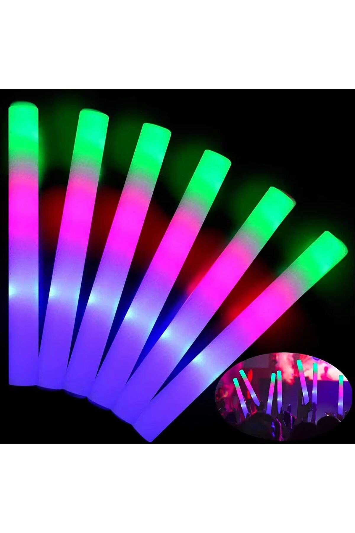 Led Işıklı 3 Modlu Kauçuk Işıklı Sünger Parti Çubuk Sopa - 46 cm (6’lı Paket)