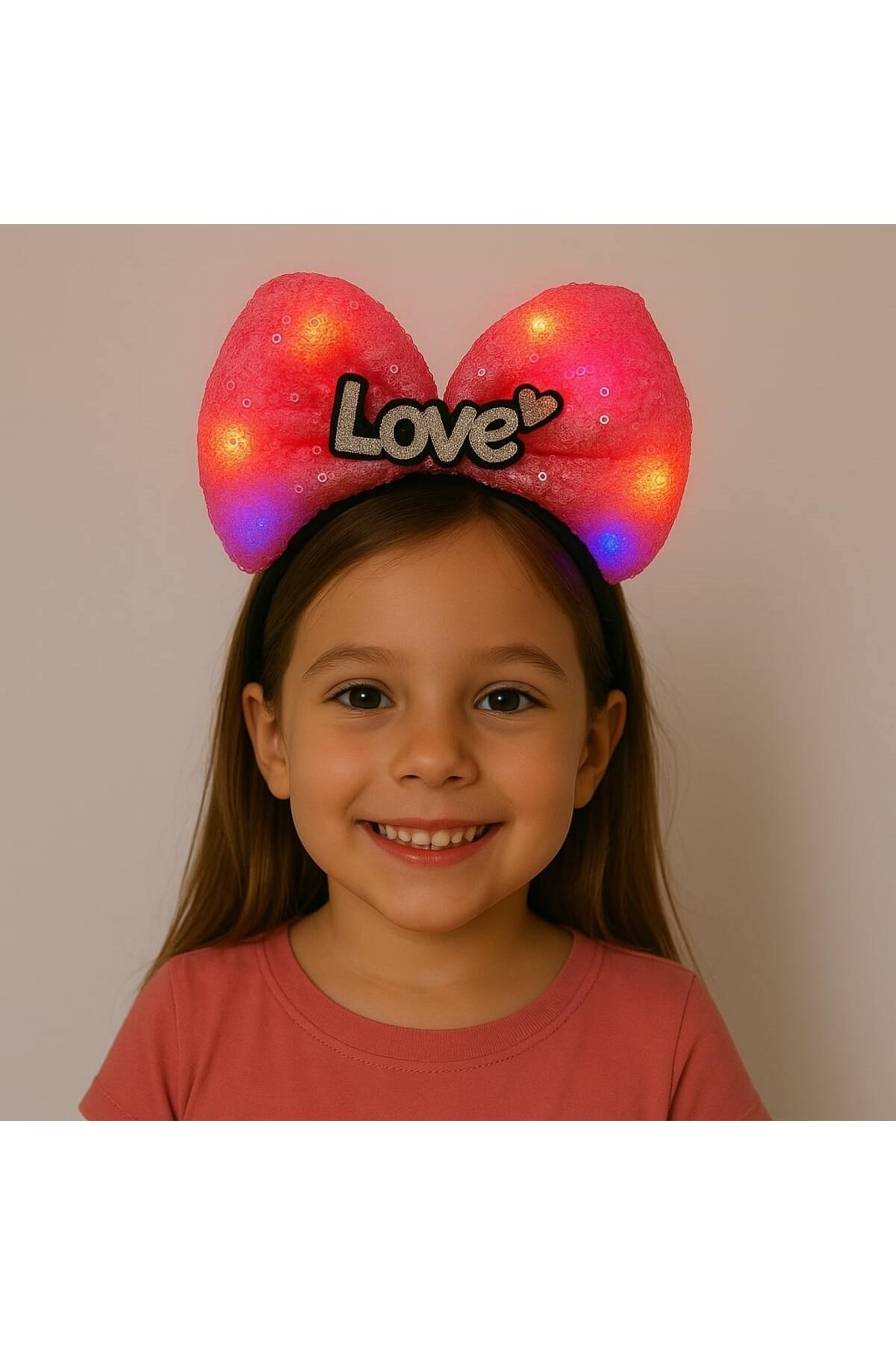 LED Işıklı Love Yazılı Fuşya Fiyonk Taç – Kız Çocuk Parti Tacı