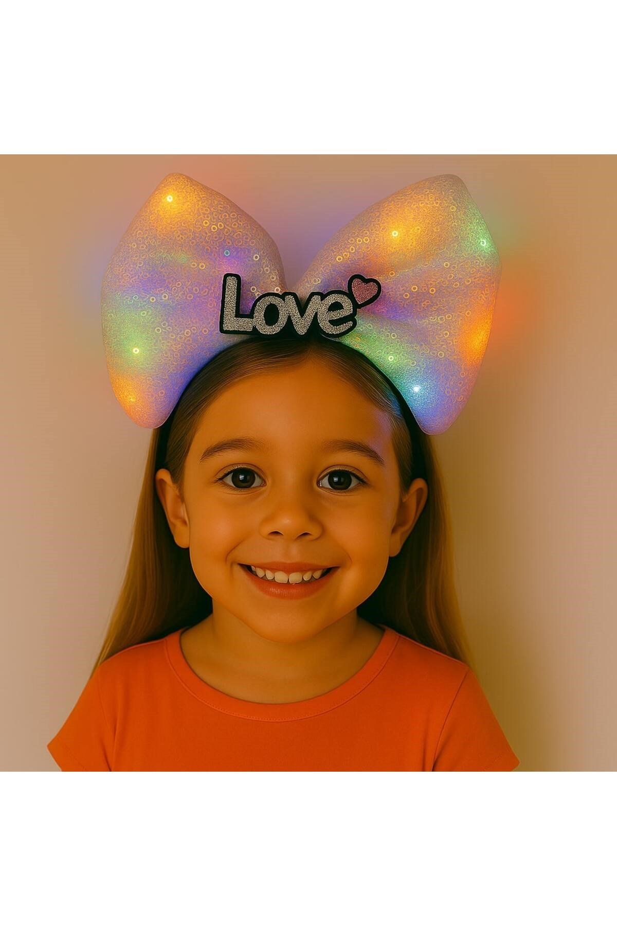 LED Işıklı Love Yazılı Pembe Fiyonk Taç – Kız Çocuk Parti Tacı