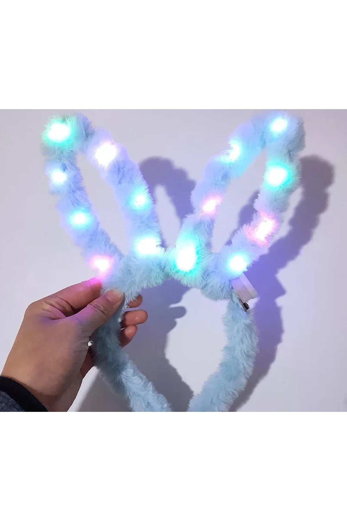 Led Işıklı Peluş Pofuduk Renkli Tavşan Kulak Taç 6 Renk 6 Adet