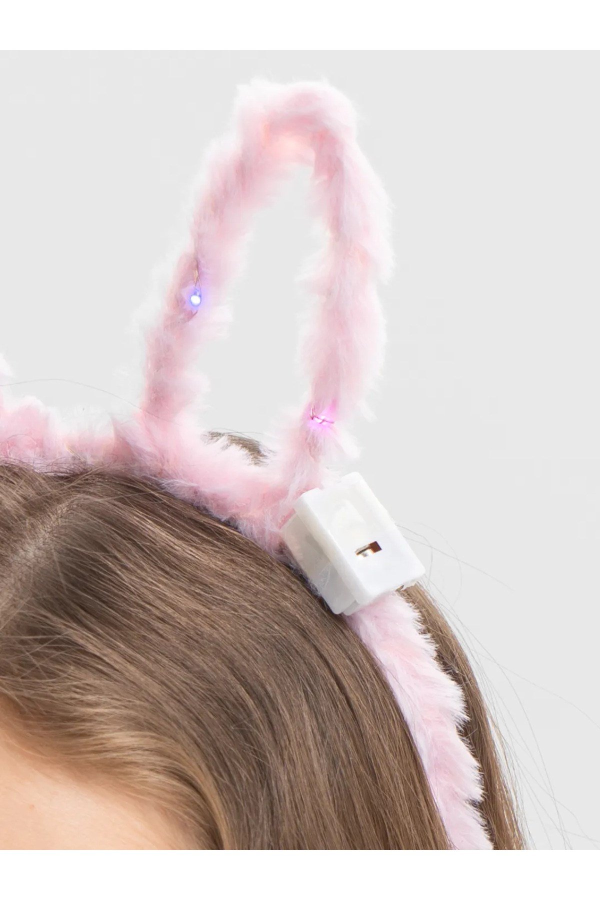 Led Işıklı Peluş Pofuduk Tavşan Kulak Tavşan Taç Pembe 17X23 cm