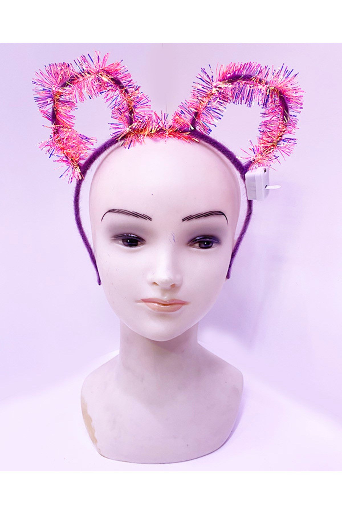 Led Işıklı Püsküllü Mickey Minnie Mouse Kulak Mor Taç 19x17 cm