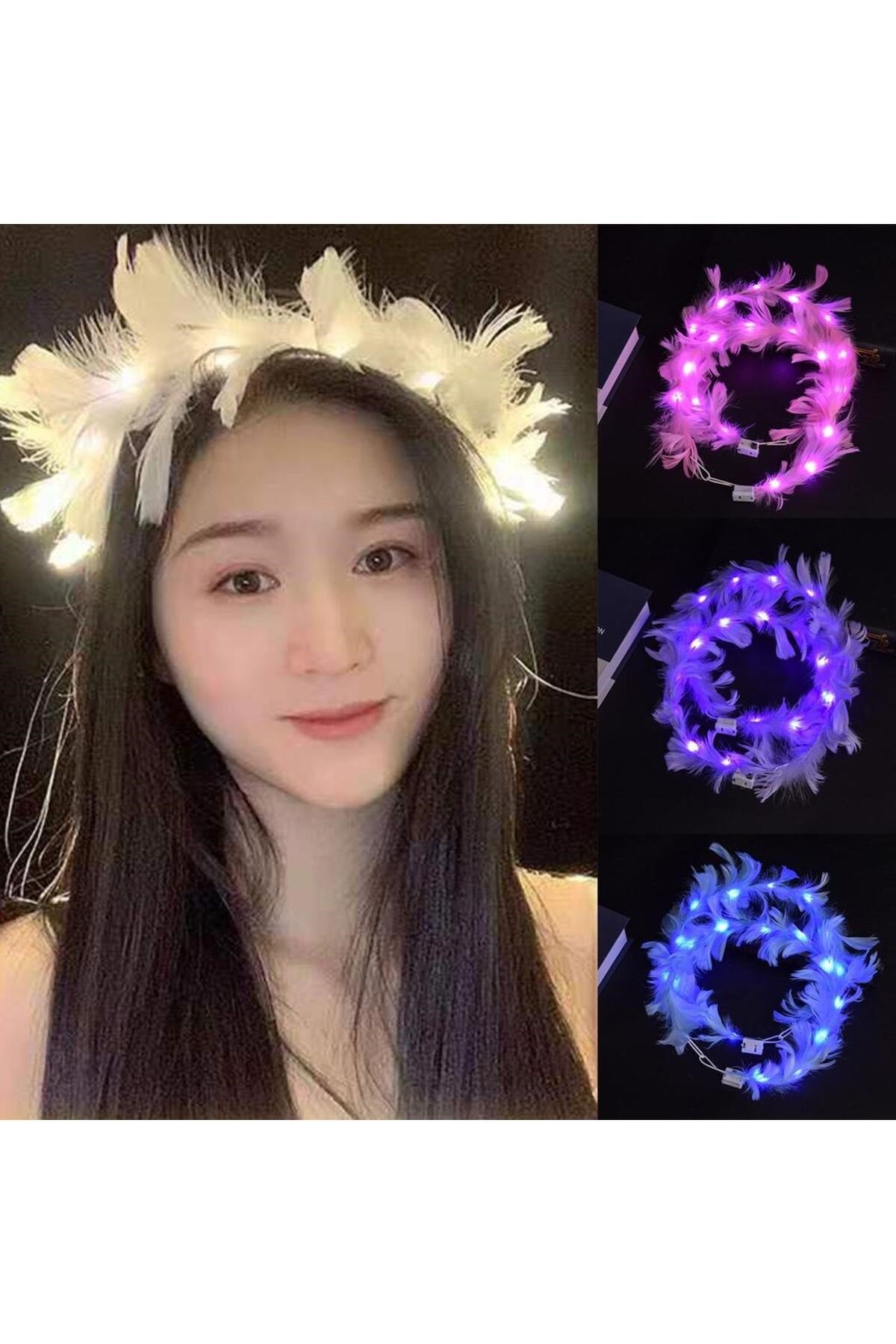 Led Işıklı Rengarenk Yanan 3 Fonksiyonlu Otrişli Parti Tacı Mavi Renk 12x12 cm