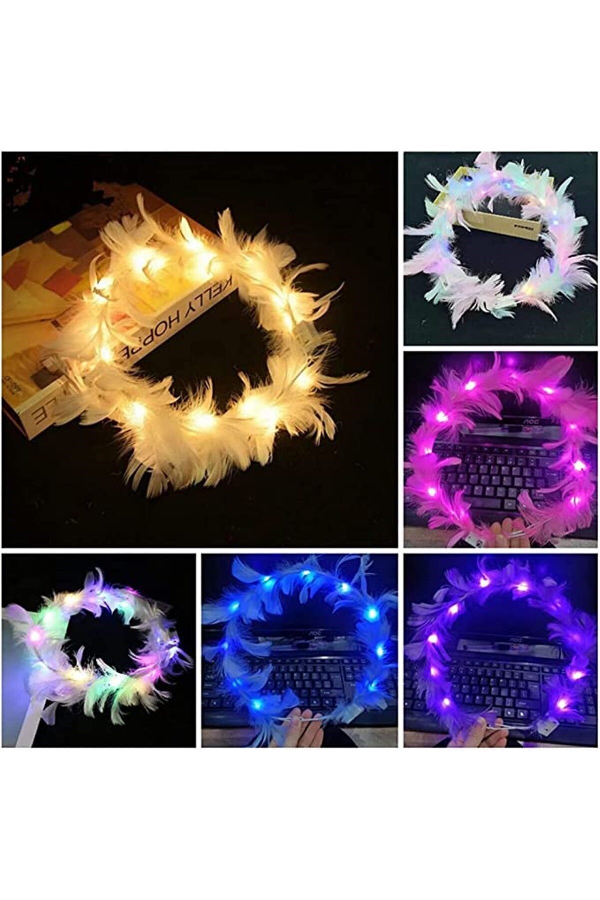 Led Işıklı Rengarenk Yanan 3 Fonksiyonlu Otrişli Parti Tacı Pembe Renk 12x12 cm