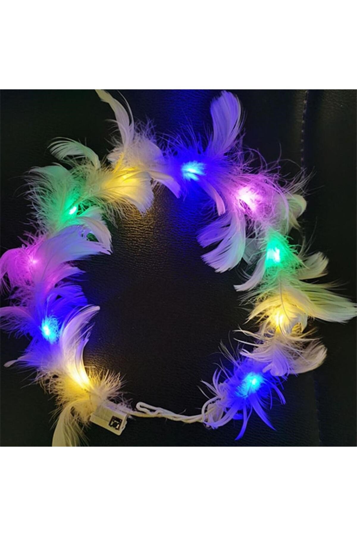 Led Işıklı Rengarenk Yanan 3 Fonksiyonlu Otrişli Parti Tacı Renkli 12x12 cm