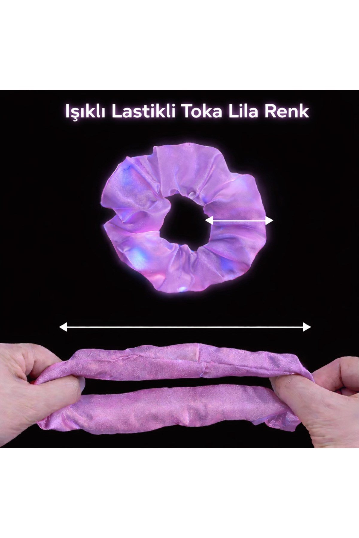 Lila Mor Renk Led Işıklı Lastikli Saç Tokası - 3 Modlu Festival & Parti Saç Tokası