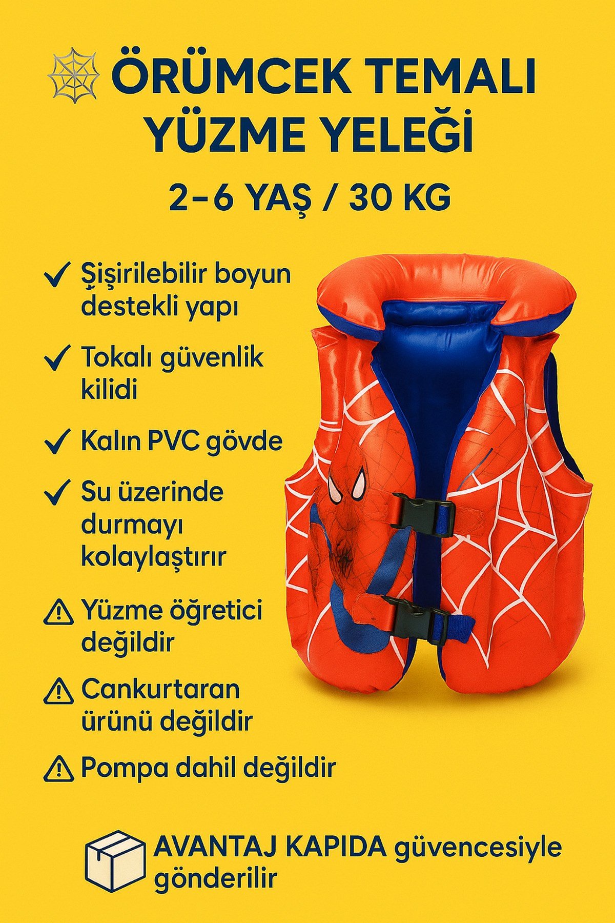 Mavi Desenli Çocuk Şişme Yüzme Can Kurtaran Yeleği | 2–6 -8 Yaşa Kadar Uyumlu 25kg