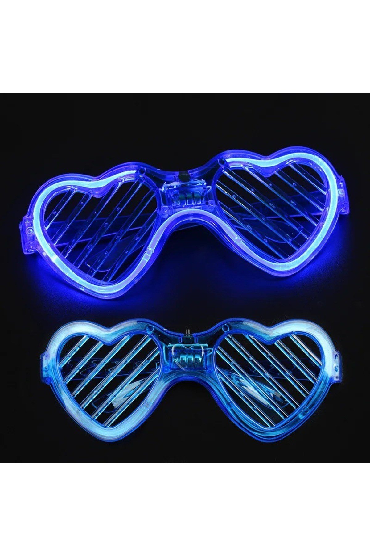 Mavi LED Işıklı Kalp Gözlük – 3 Modlu Parti & Glow Gözlüğü