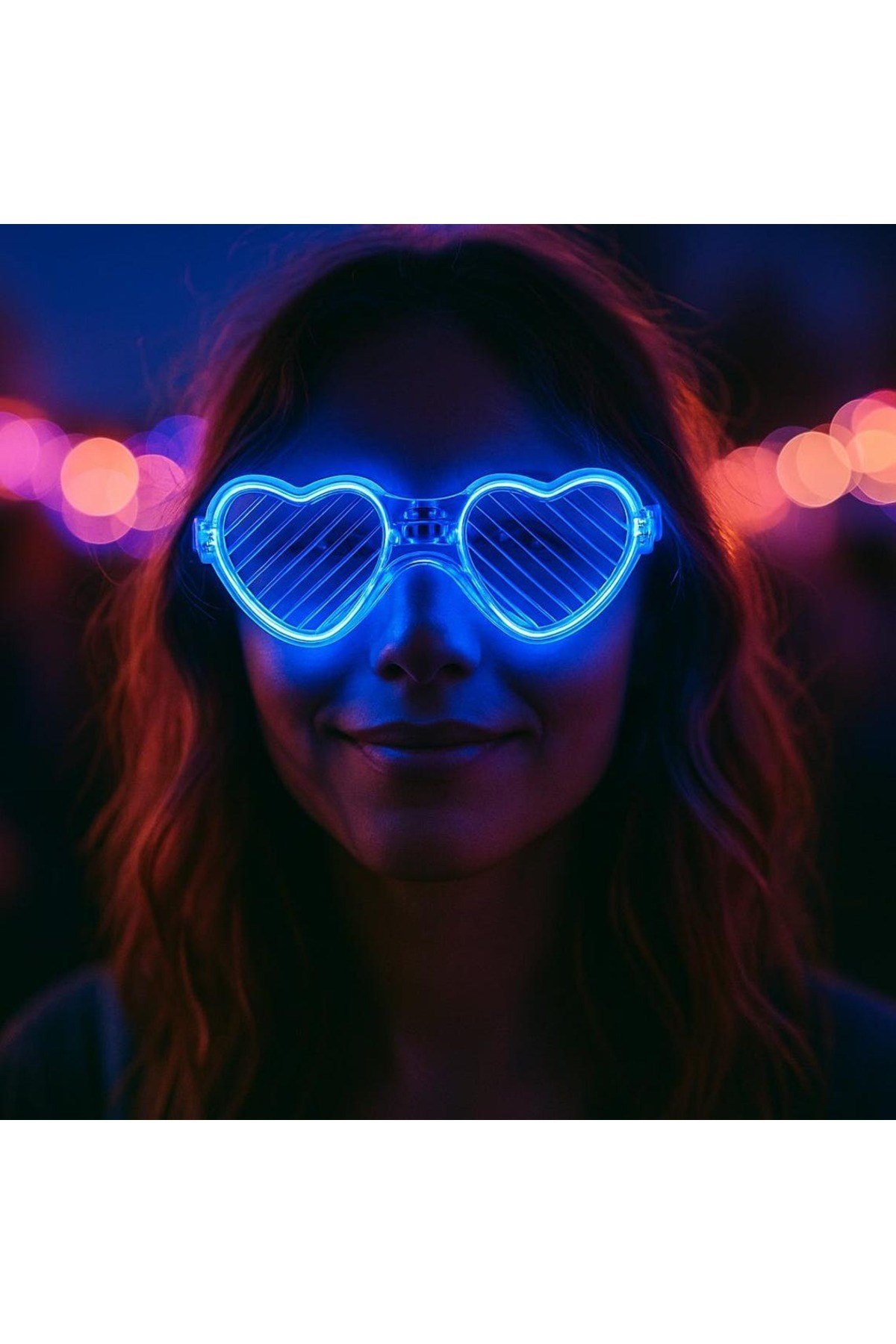 Mavi LED Işıklı Kalp Gözlük – 3 Modlu Parti & Glow Gözlüğü