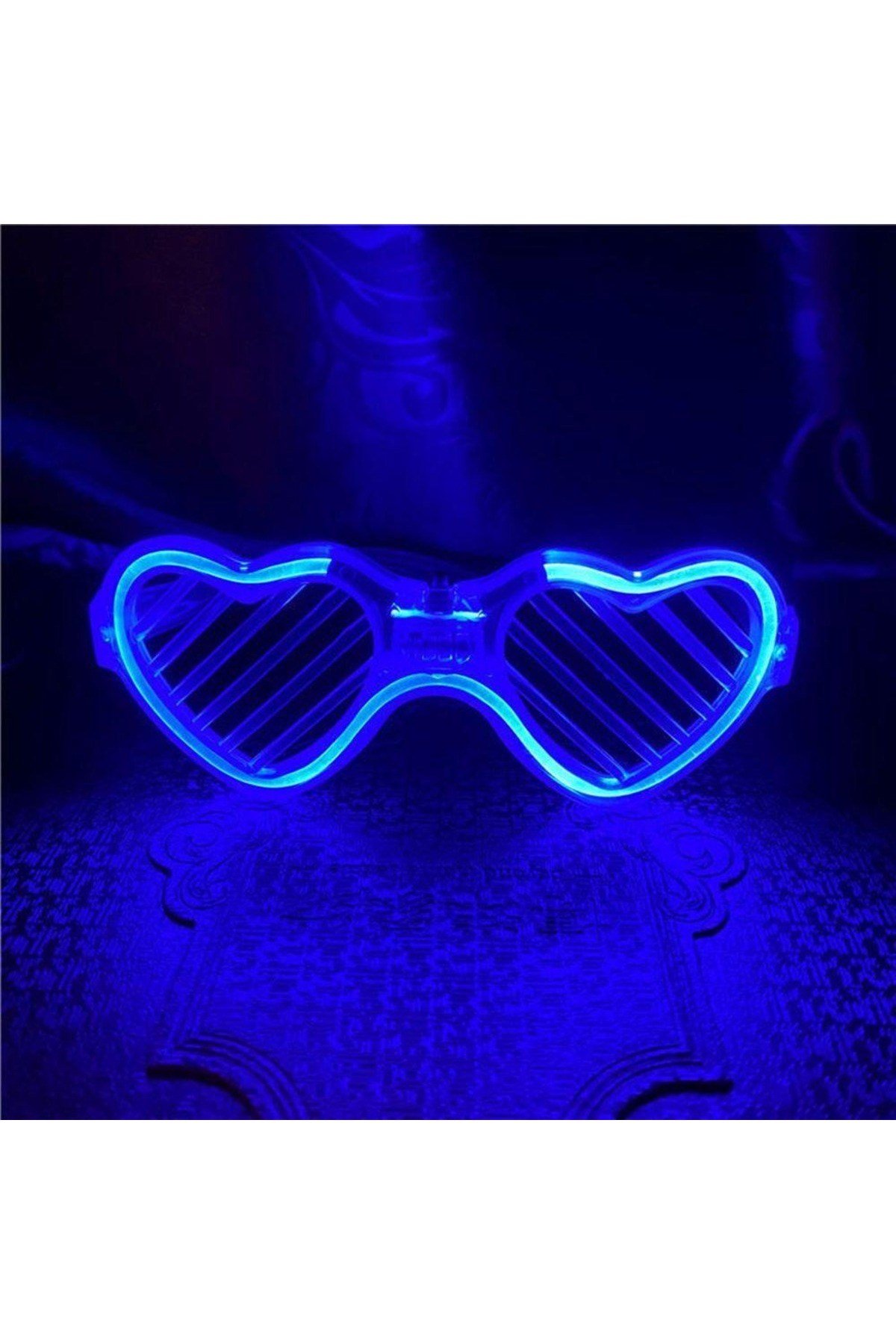 Mavi LED Işıklı Kalp Gözlük – 3 Modlu Parti & Glow Gözlüğü