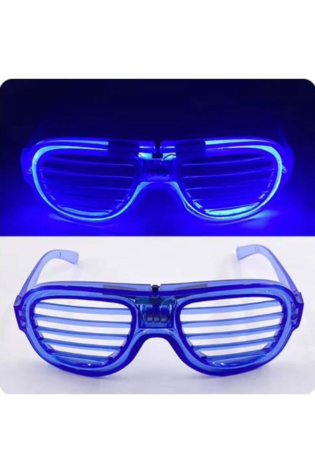 Mavi Led Işıklı Parti Gözlüğü - Neon Glow Şerit Gözlük 3 Modlu