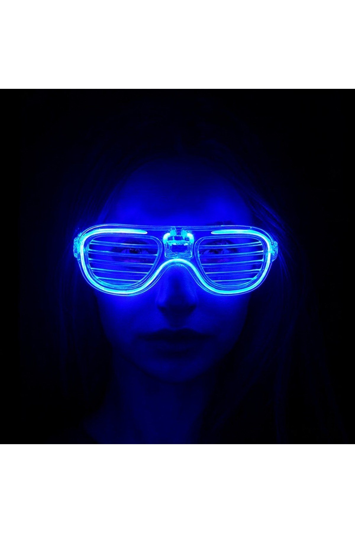 Mavi Led Işıklı Parti Gözlüğü - Neon Glow Şerit Gözlük 3 Modlu