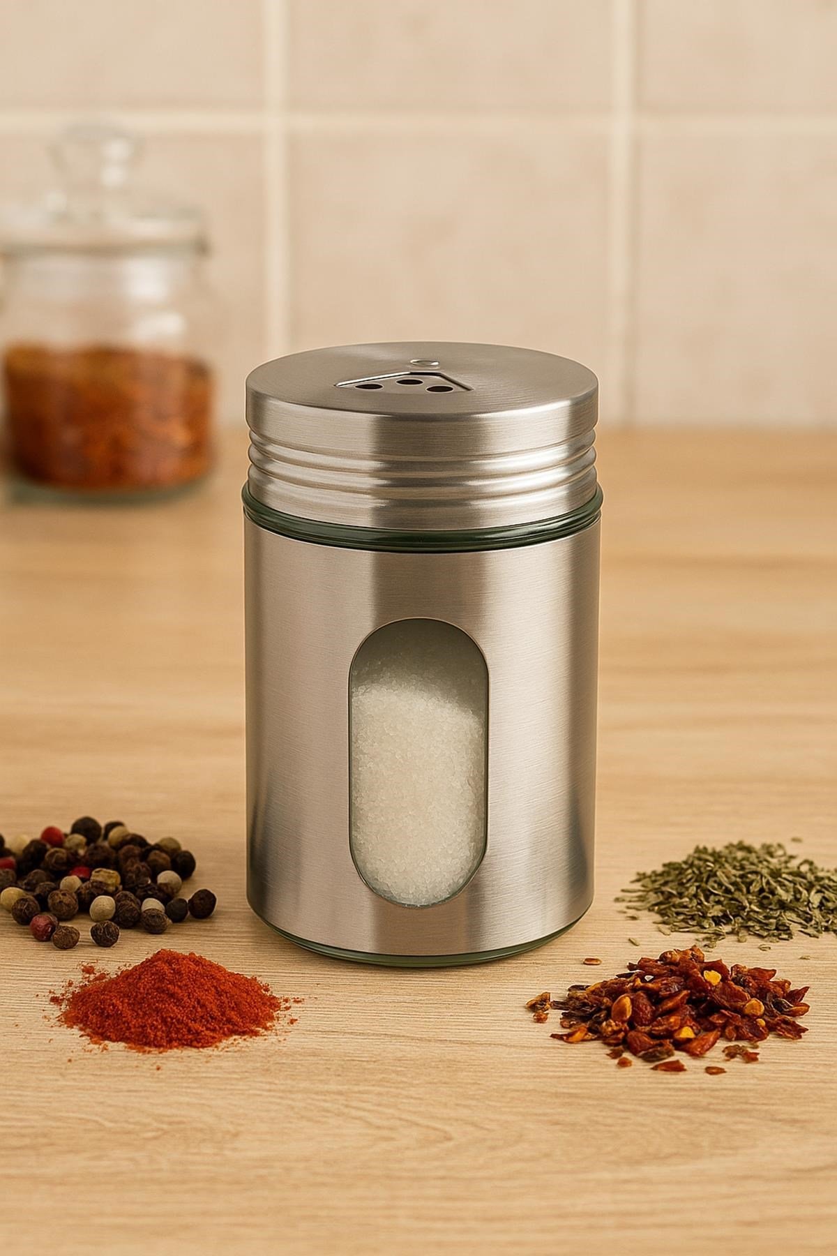 Metal Tuzluk Biberlik Baharatlık 200 ml Gri
