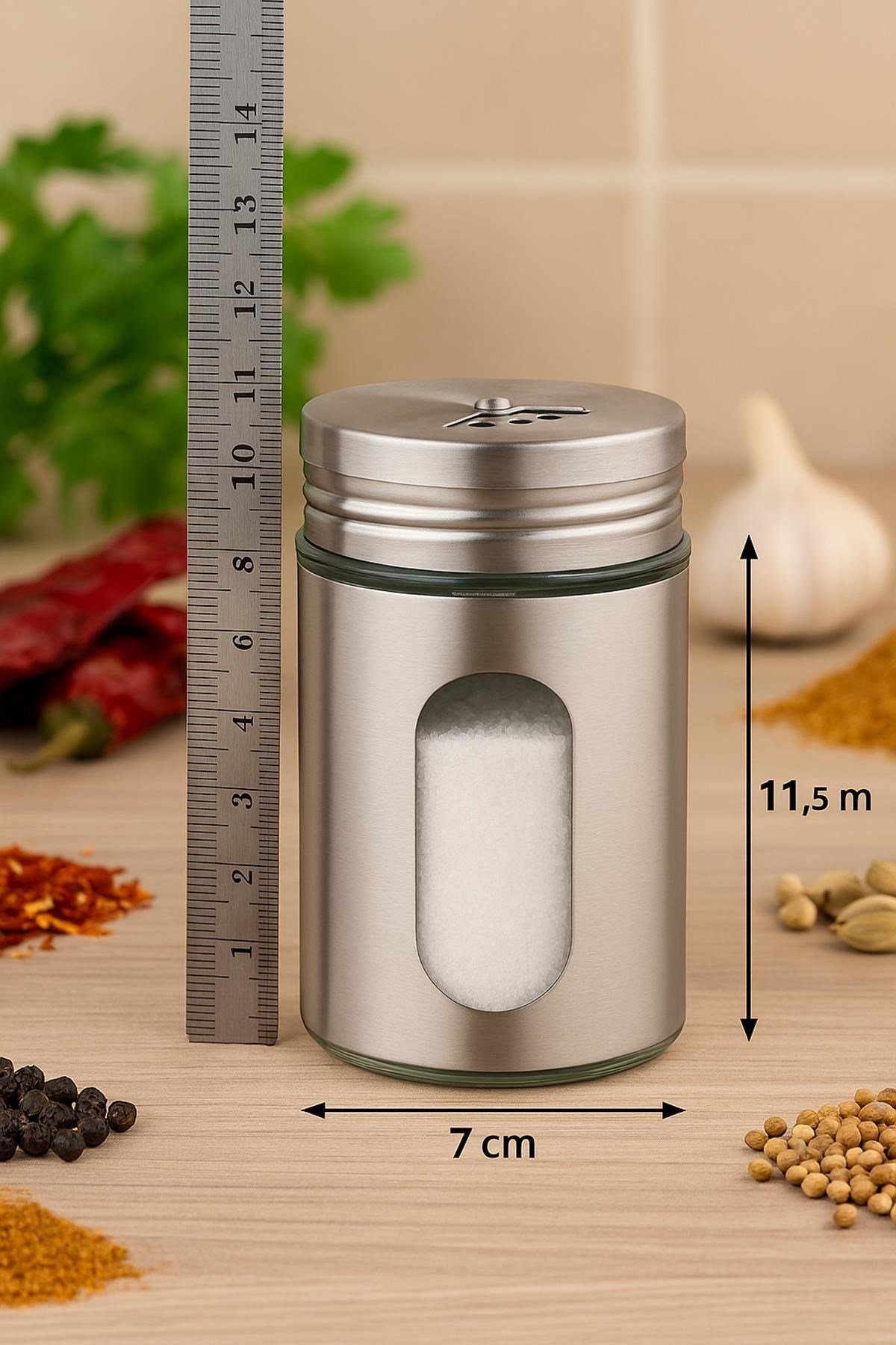 Metal Tuzluk Biberlik Baharatlık 200 ml Gri