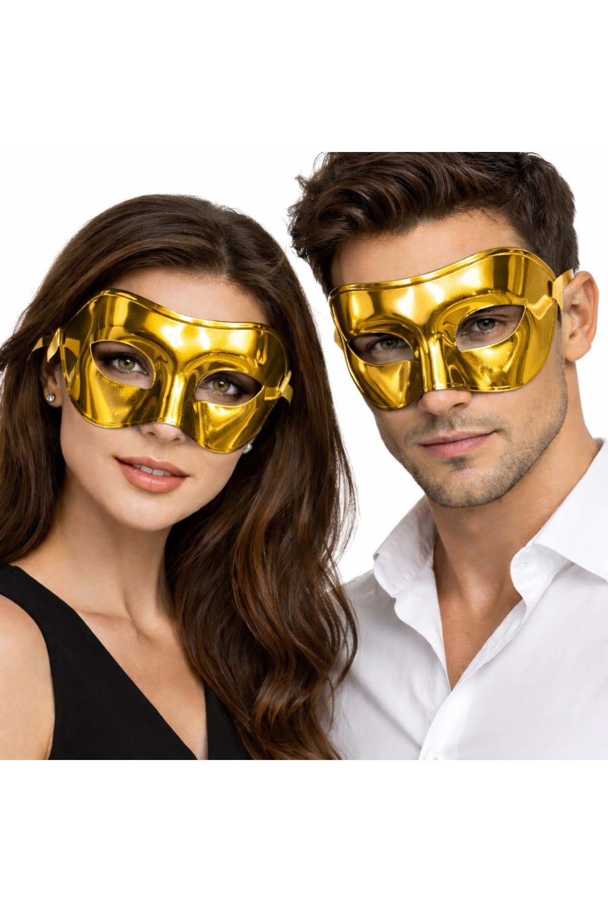 Metalize Parlak Parti Maskesi Altın Gold Renk 16x7 cm