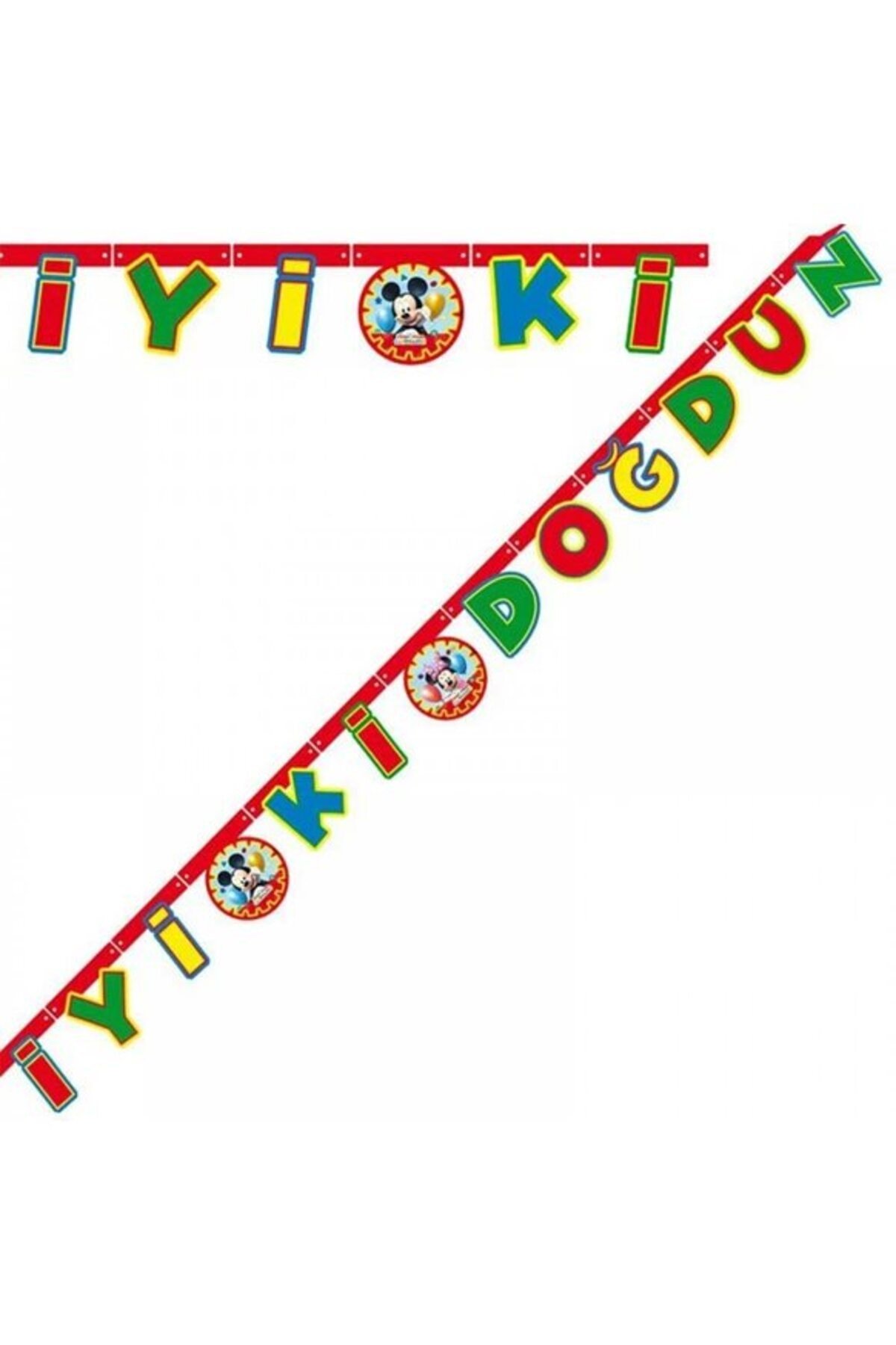 Mickey Mouse Temalı Rengarenk İyiki Doğdun Yazılı Flama Bayrak Süsleme 2 Metre
