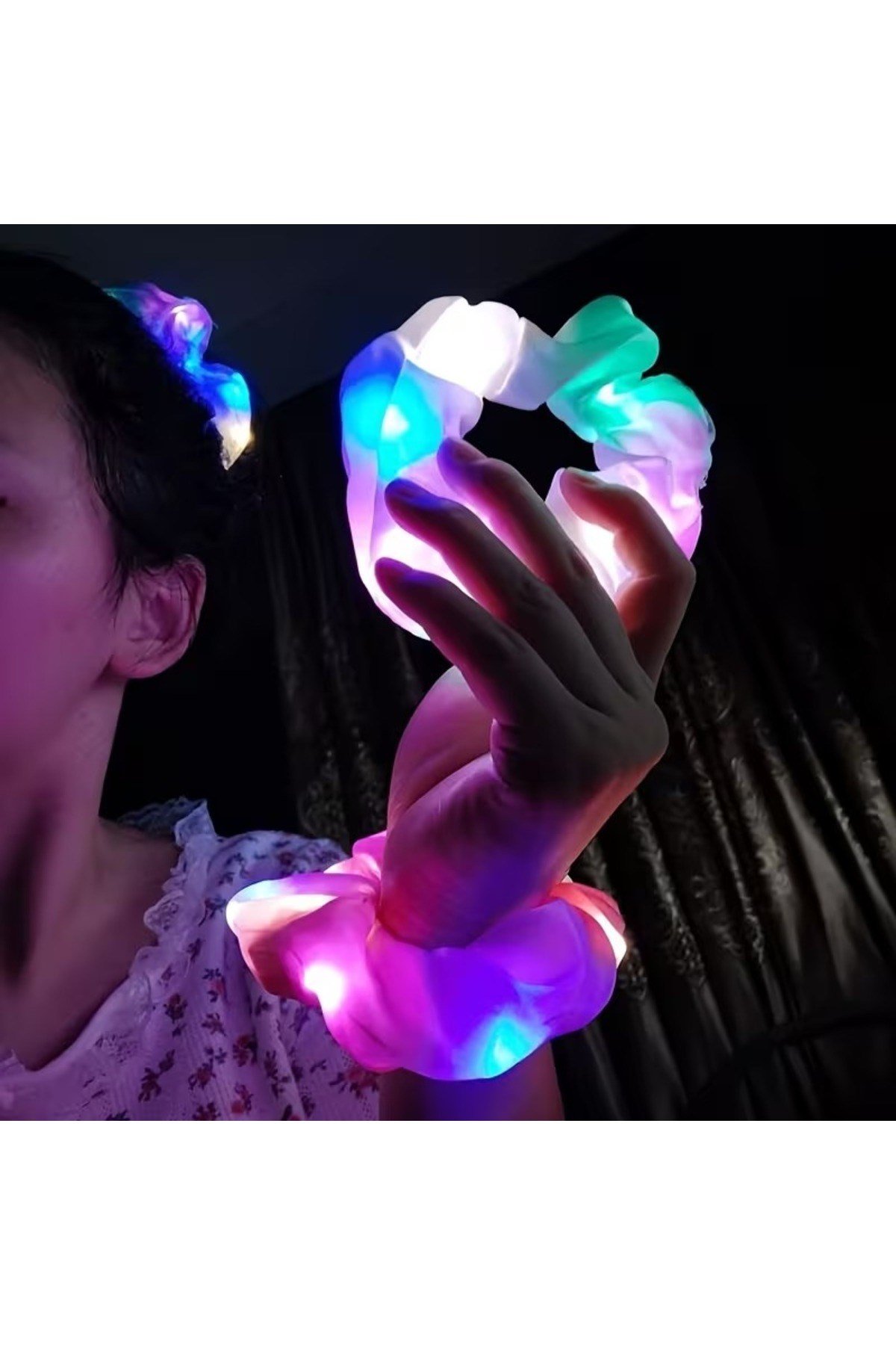 Mint Yeşili Renk Led Işıklı Lastikli Saç Tokası - 3 Modlu Festival & Parti Saç Tokası