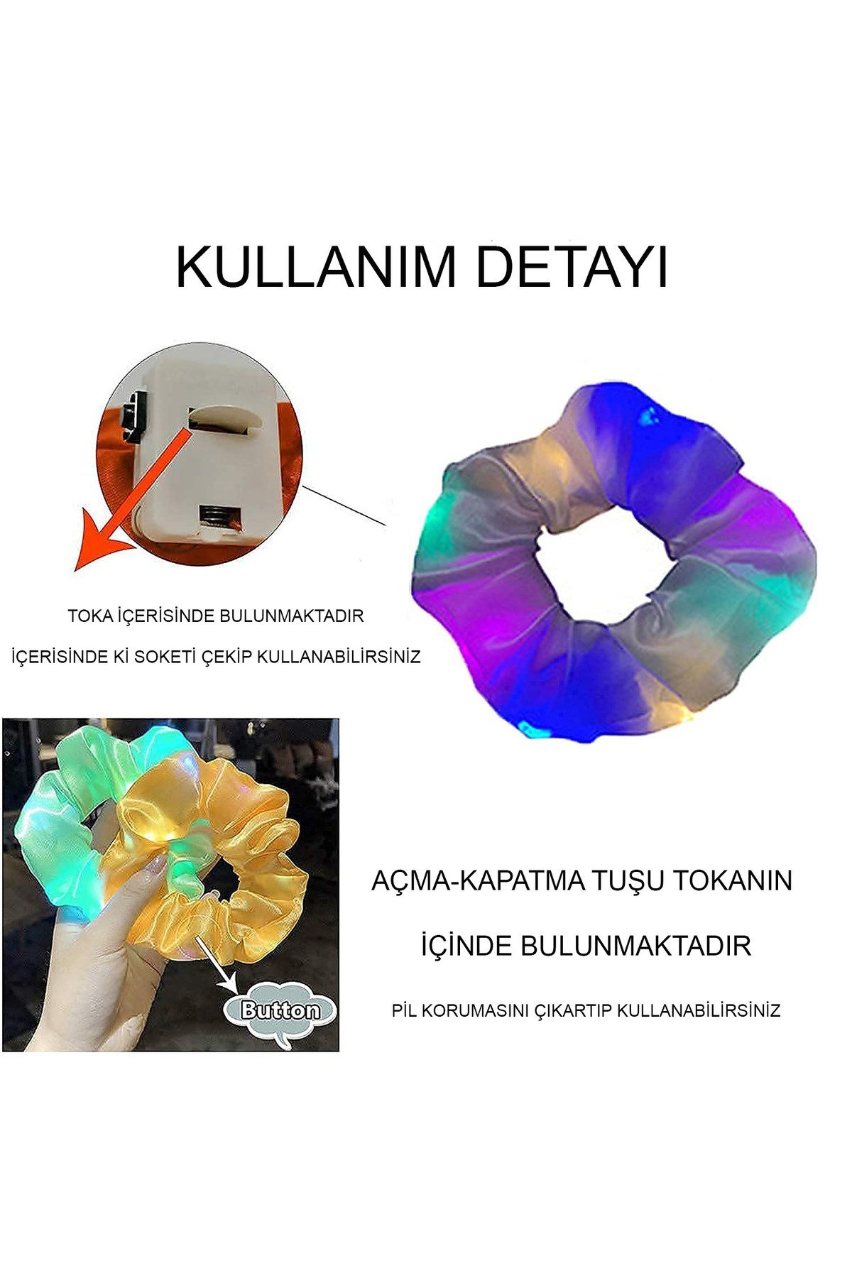 Mint Yeşili Renk Led Işıklı Lastikli Saç Tokası - 3 Modlu Festival & Parti Saç Tokası