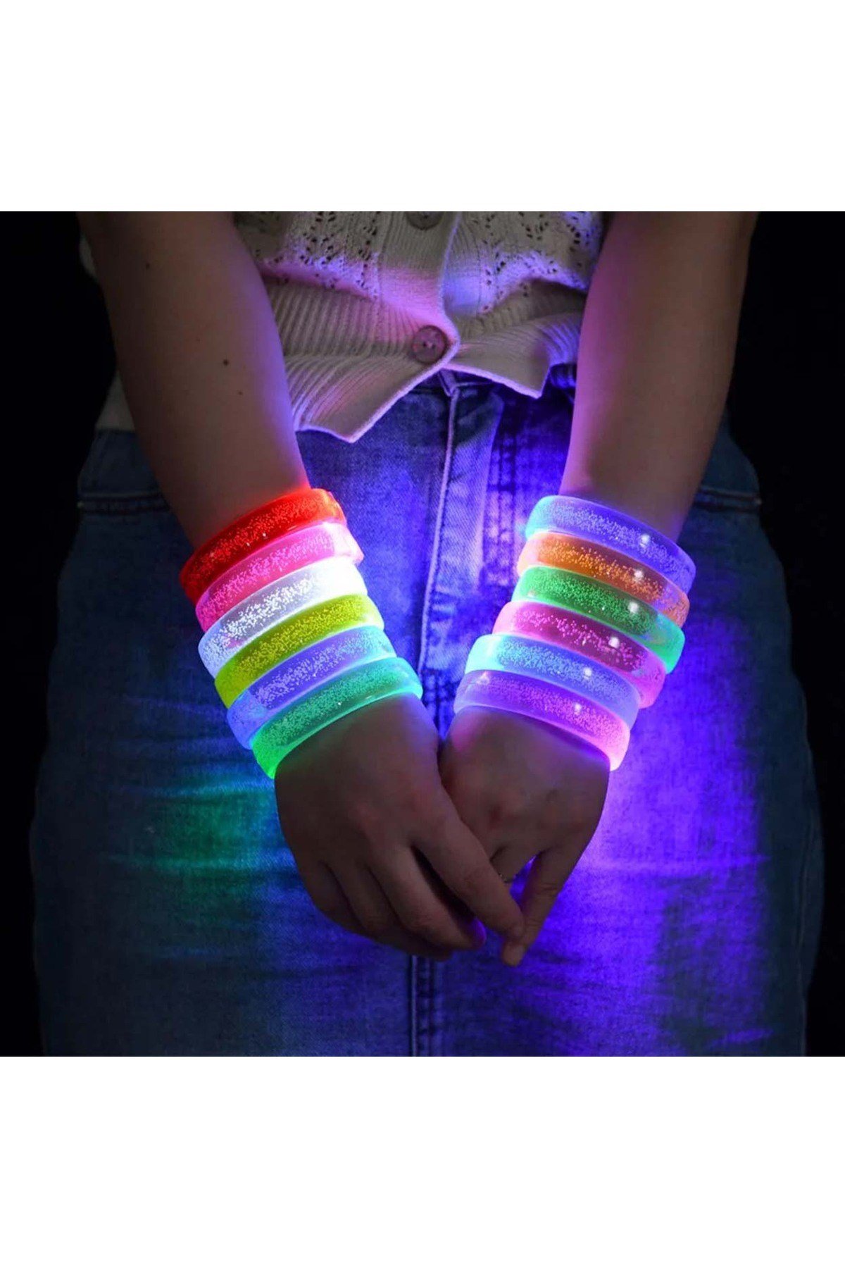 Mor Led Işıklı Baskı Yapılabilen Pilli Bileklik Bilezik 1,5 cm Genişlik